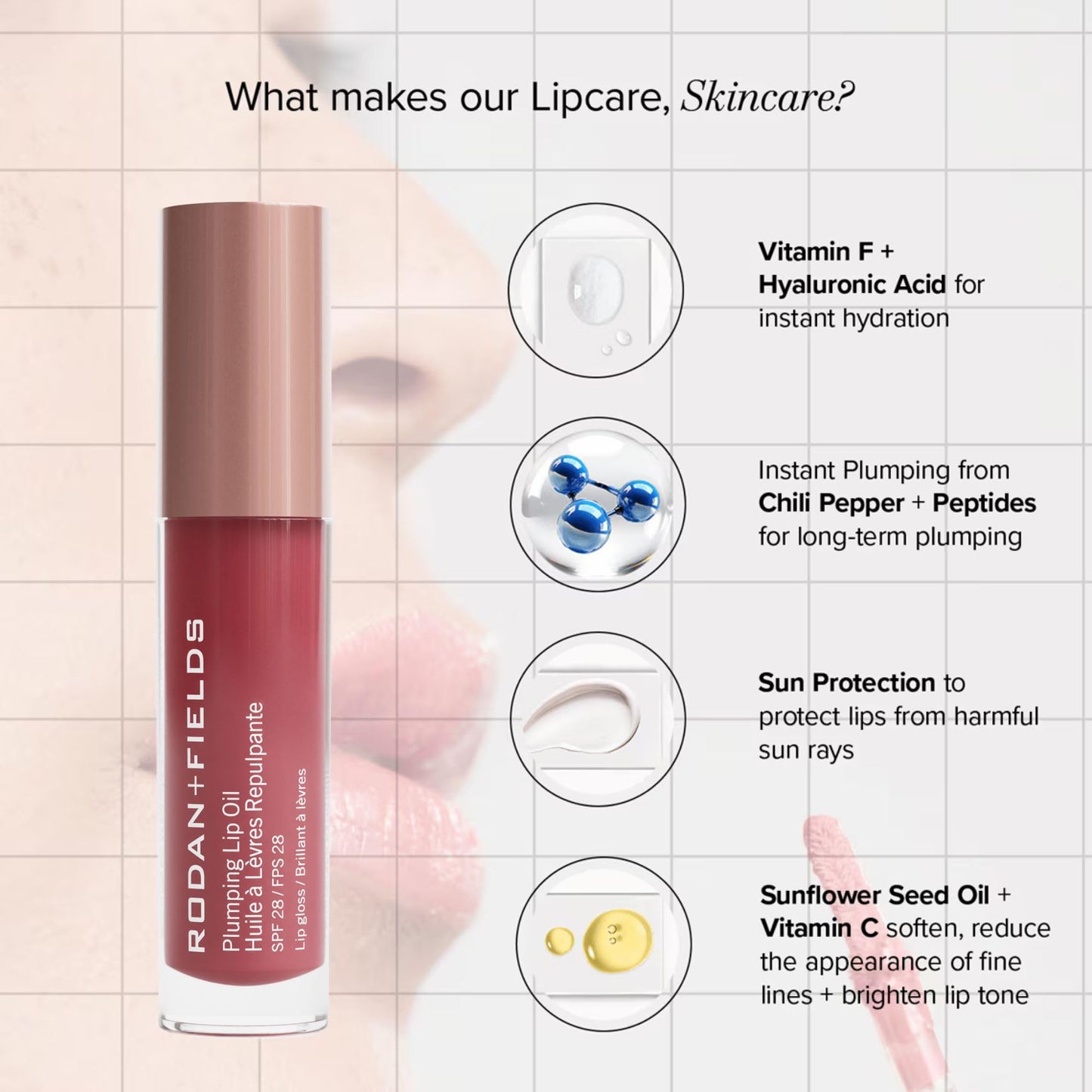 RODAN + FIELDS Plumping Lip Oil SPF 28 – Berry Tint, 5 mL | Hydration, Definition & Softness