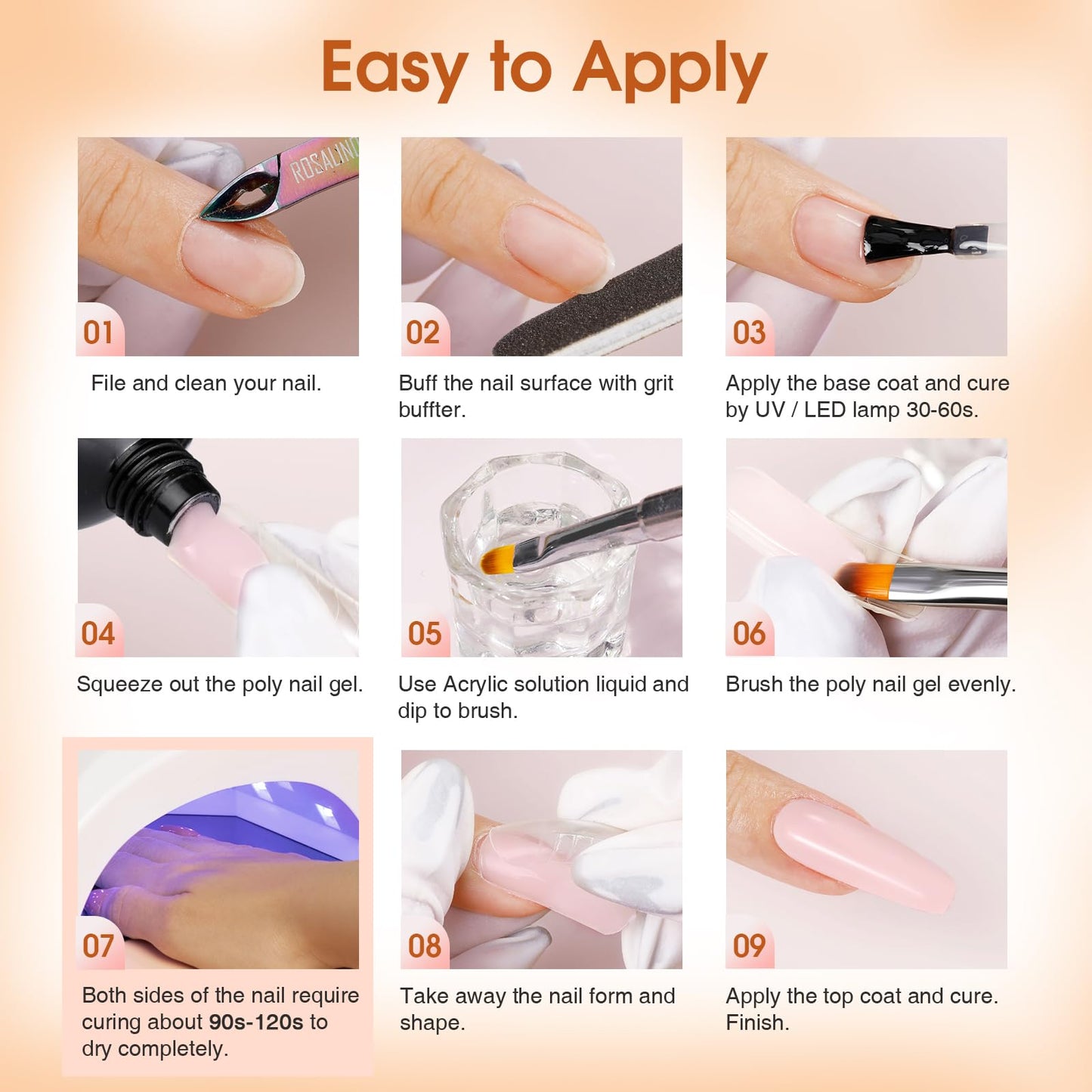 ROSALIND Poly Nail Gel Kit – 14 Colors, 72 Nail Art Accessories, Mini UV Lamp Starter Kit