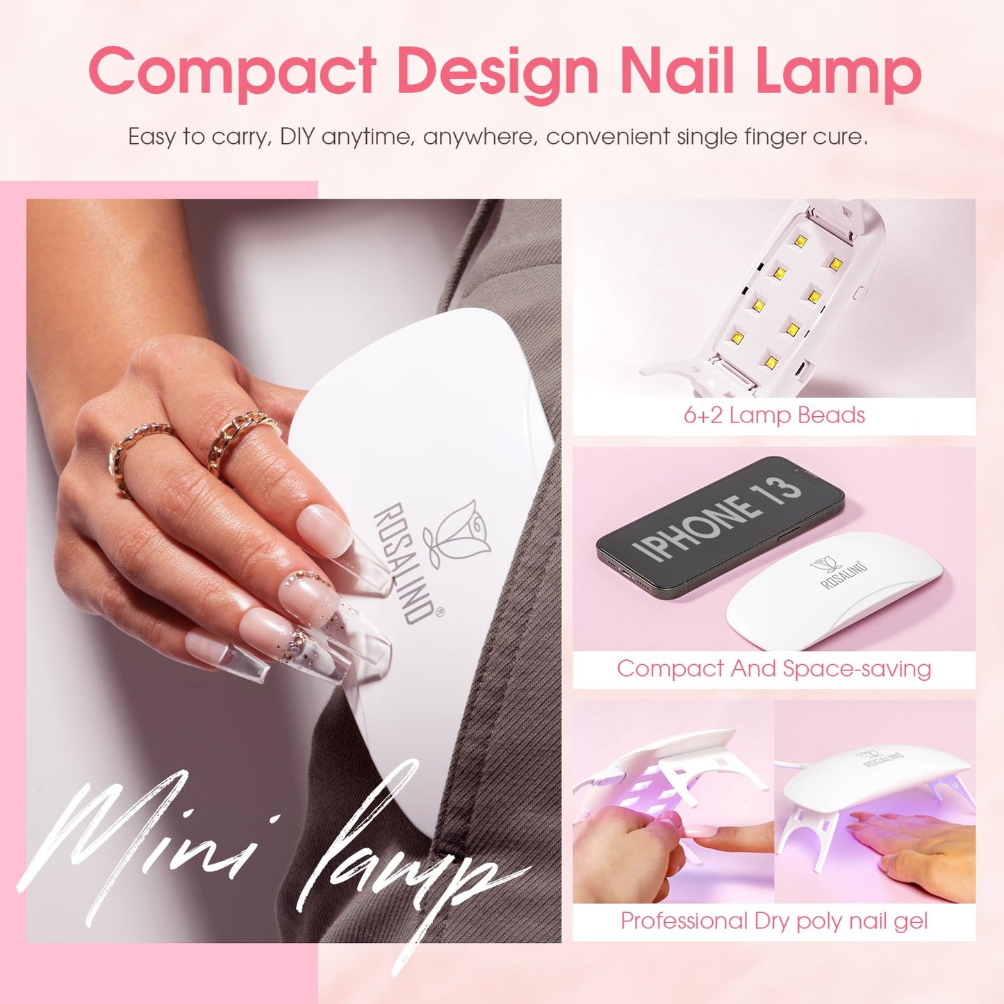 ROSALIND Poly Nail Gel Kit – 20 Colors + 76 Accessories, Starter Kit with Mini UV Lamp