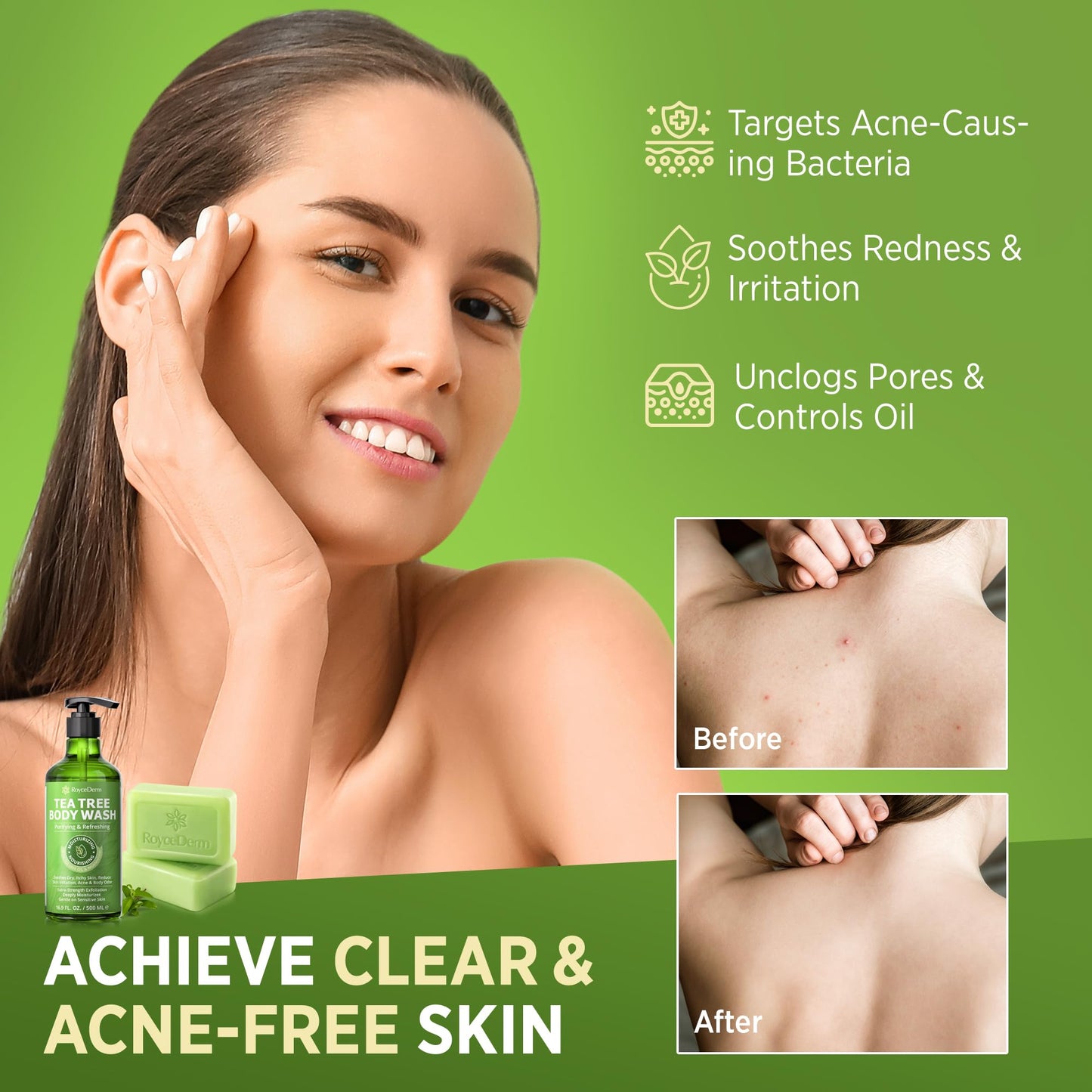 RoyceDerm Tea Tree Body Wash & Soap Set – Refreshing Cleanse with Tea Tree & Wormwood