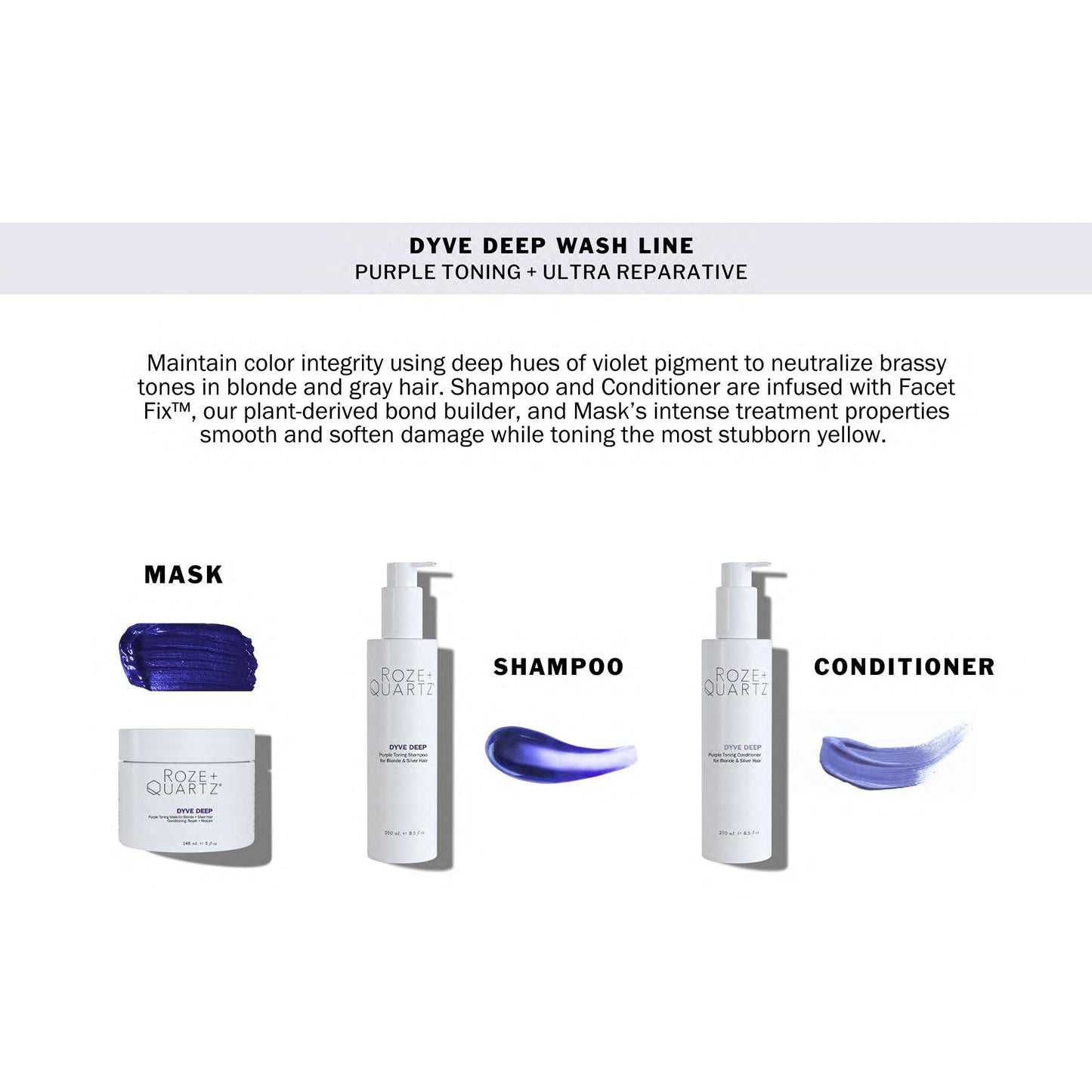 Roze + Quartz Dyve Deep Conditioner – Purple Toner for Blonde & Silver Hair (8.5oz)