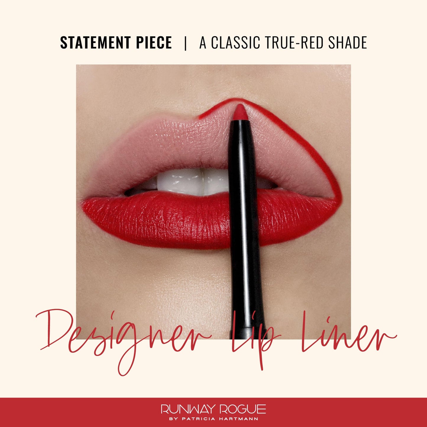 Runway Rogue Designer Liner Lip Pencil – Matte True-Red Lip Liner & Built-In Sharpener | Statement Piece