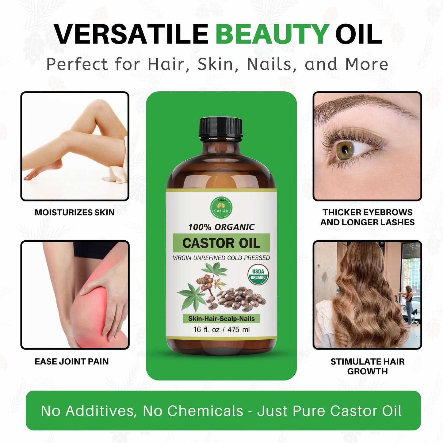 SAHAK Castor Oil – Organic, Cold-Pressed, Hexane-Free, 16oz