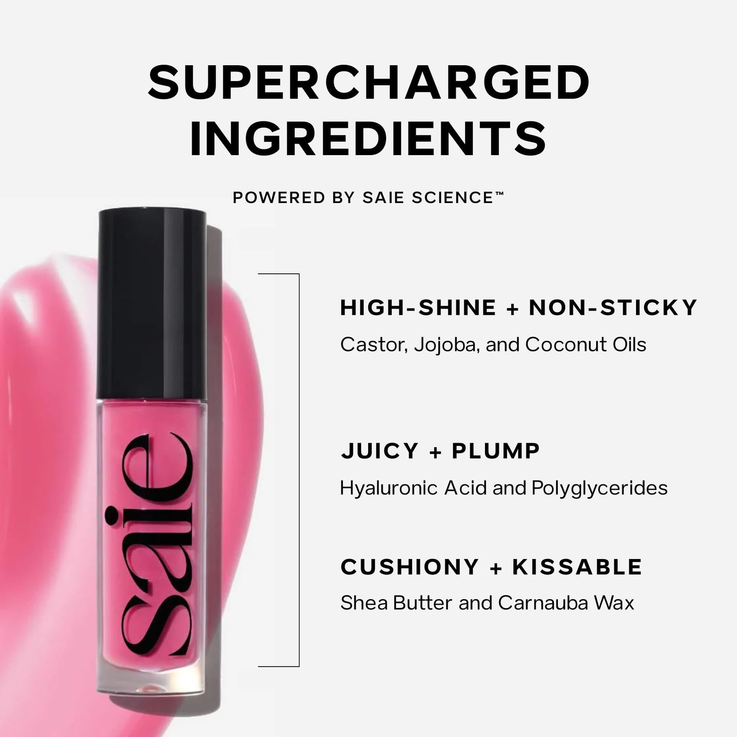 Saie Glossybounce Bubble Lip Gloss-Oil Hybrid – Hydration, Ultra Shine, Non-Sticky