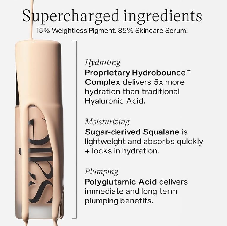 Saie Glowy Super Skin Tint Foundation Shade 19 – Weightless Dewy Finish, Skincare Serum Hybrid
