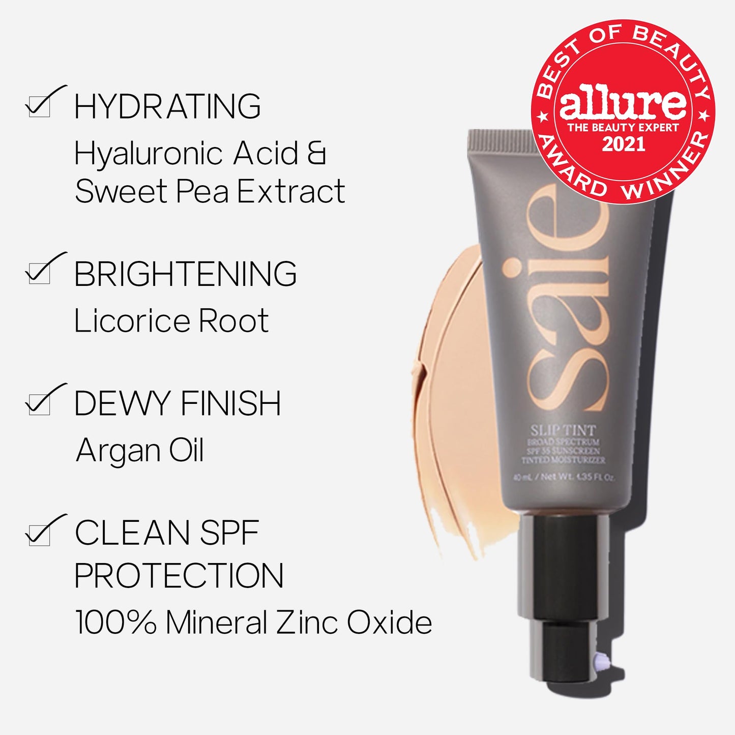 Saie Slip Tint SPF 35 – Light Coverage Tinted Moisturizer in Shade Four + Half