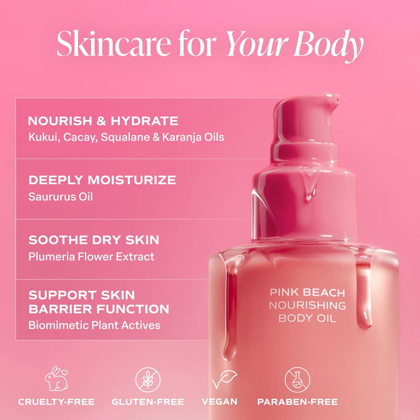 Saltair Body Oil – Pink Beach Scent, Lightweight Hydration for All Skin Types (4oz Pump)