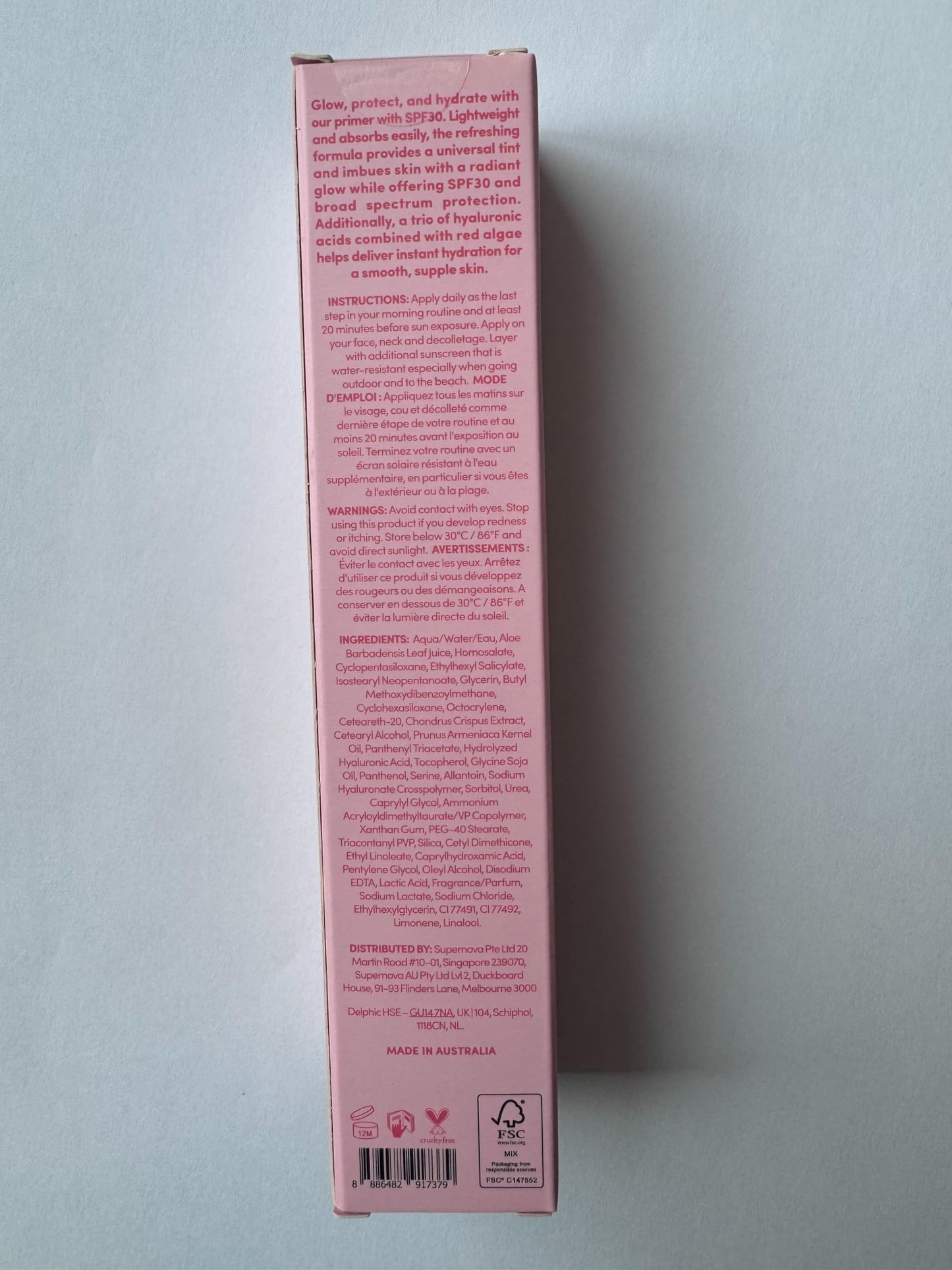 Sand & Sky Tinted Glow Primer SPF 30 – Australian Made Hydrating Primer with Rosy Tint & Broad Spectrum Protection
