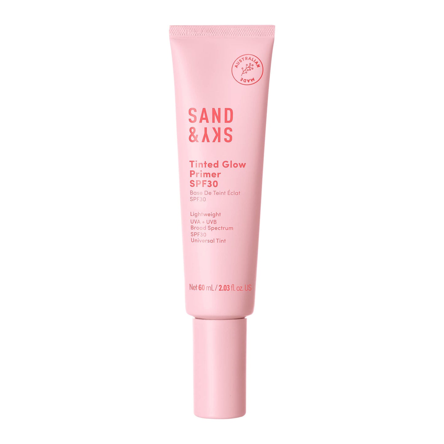 Sand & Sky Tinted Glow Primer SPF 30 – Australian Made Hydrating Primer with Rosy Tint & Broad Spectrum Protection
