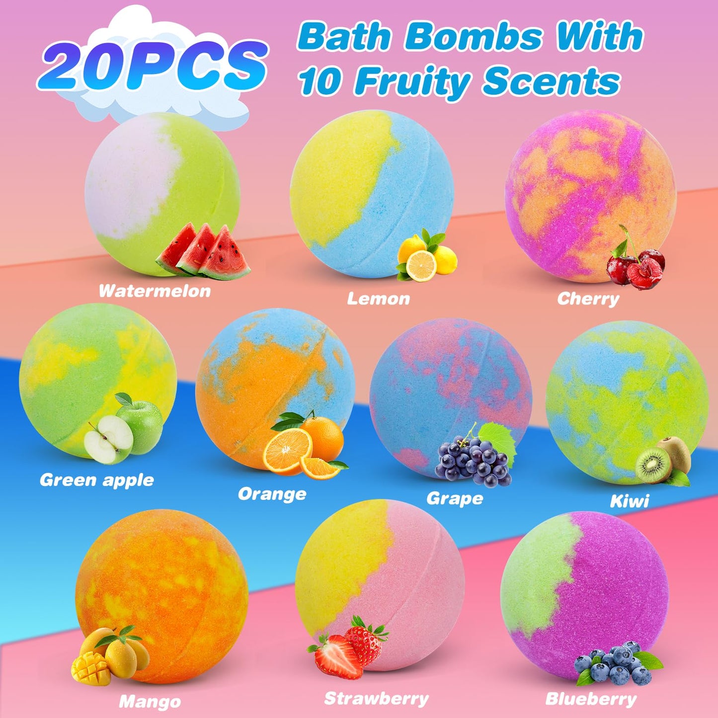 Santrela Bath Bombs for Kids — 20-Pack Surprise Toy Bath Fizzies Gift Set