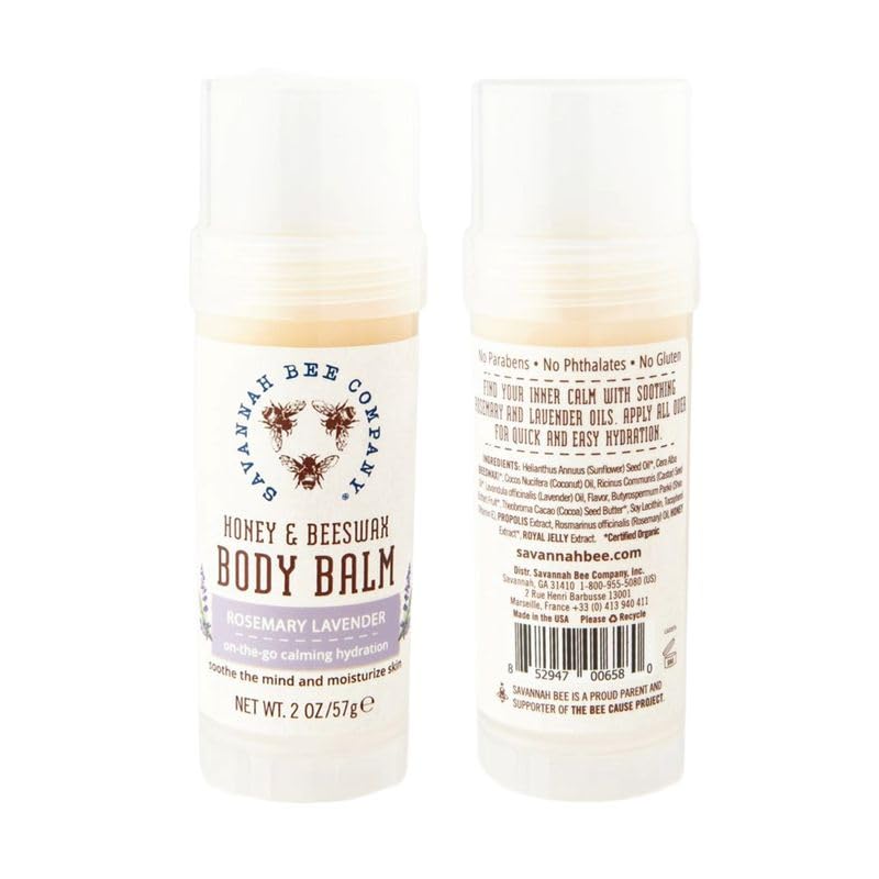 Savannah Bee Company Rosemary Lavender Body Balm – Deep Moisturizing, Mess-Free (2-Pack)