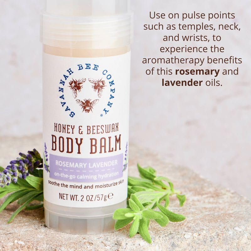 Savannah Bee Company Rosemary Lavender Body Balm – Deep Moisturizing, Mess-Free (2-Pack)