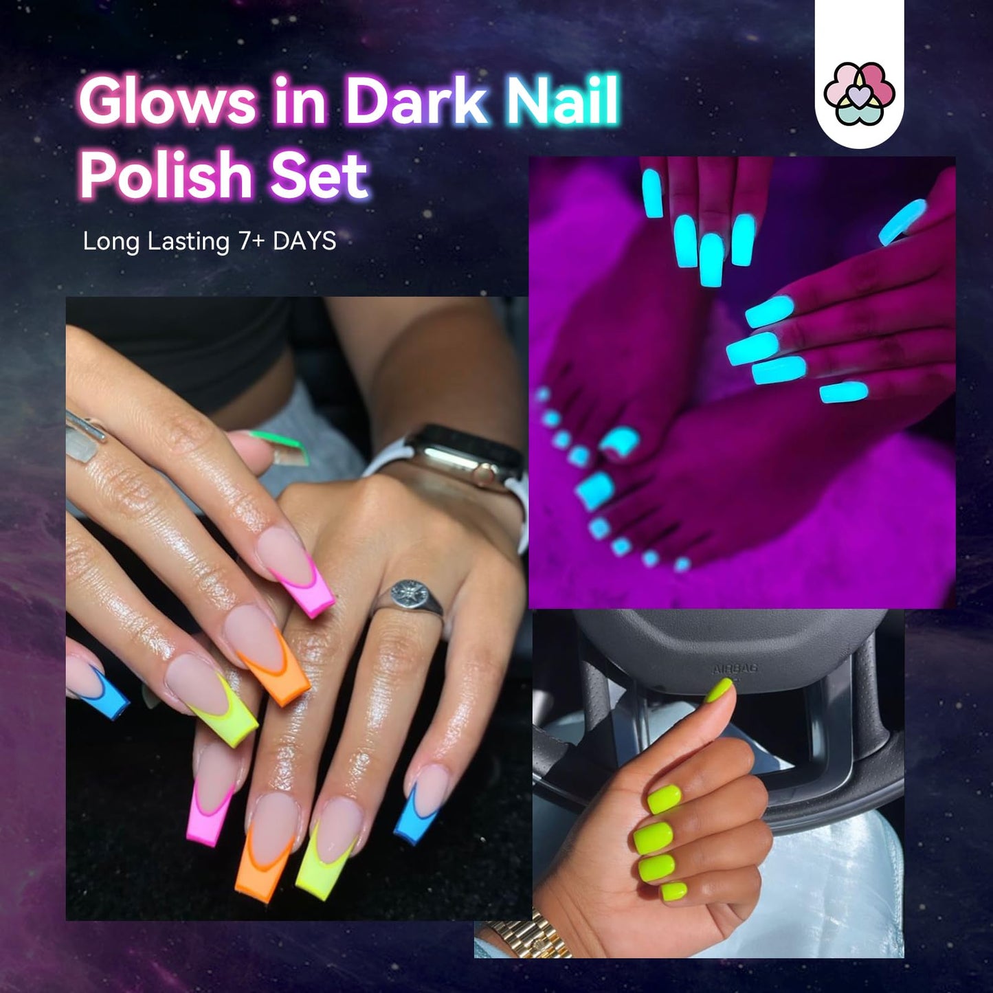SAVILAND Glow-in-the-Dark Nail Polish Set: 14 Neon Shades with Base & Top Coats