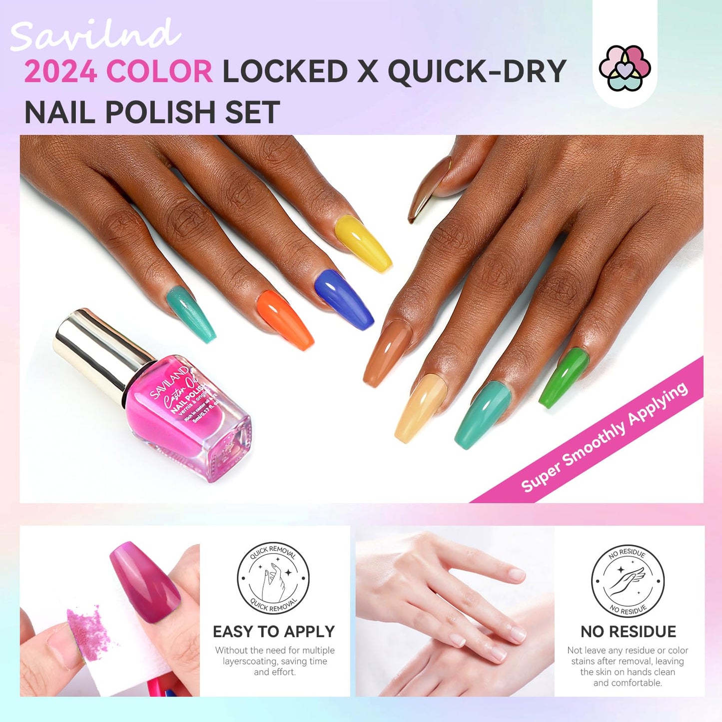 SAVILAND Nail Polish Set Air-Dry: 36 Colors, Base & Top Coat, Beginner Friendly