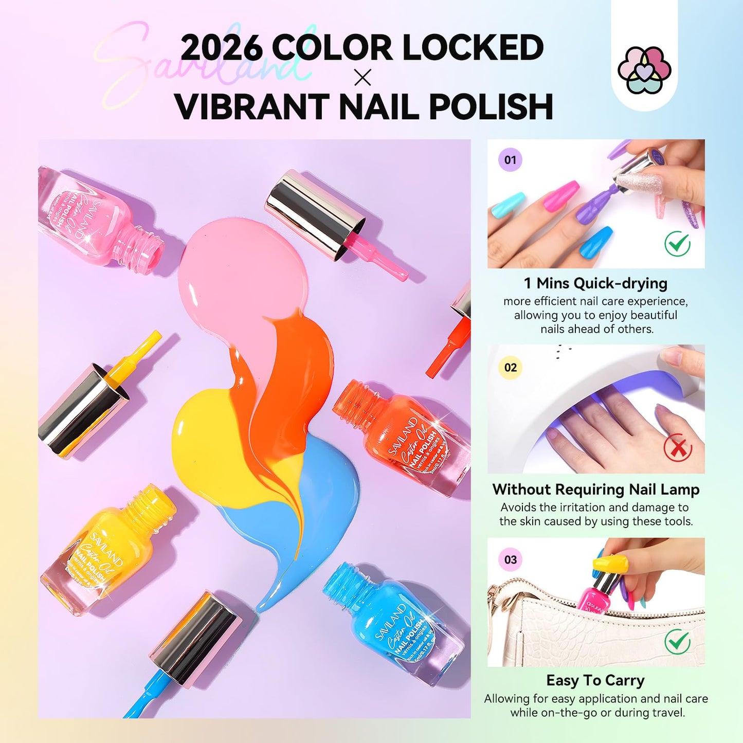 SAVILAND Neon Nail Polish Set – 24 Colors Quick Dry & Glitter Finish