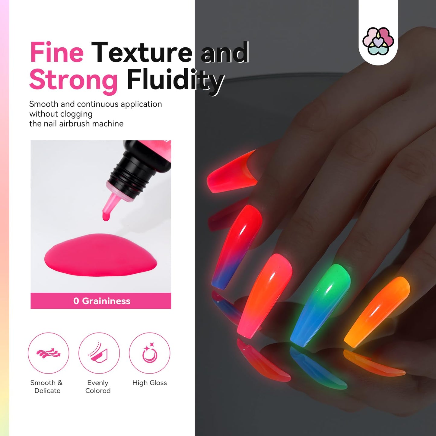 SAVILAND Airbrush Gel Nail Polish Hema-Free – 12 Fluorescent Shades, Non-Acetone, 30s Cure