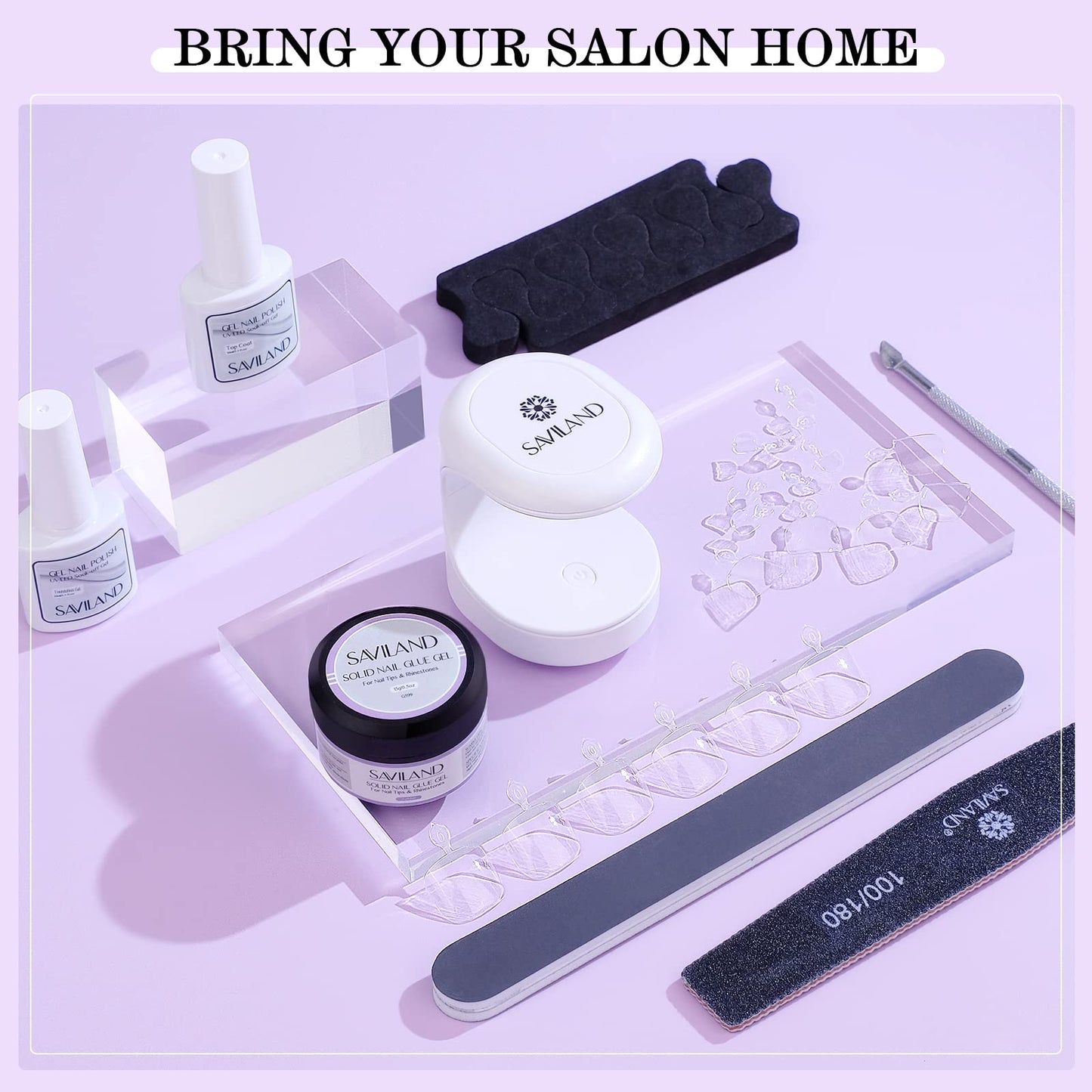 SAVILAND Toenail Tips & Solid Glue Gel Kit – 500 Clear Tips + UV Lamp