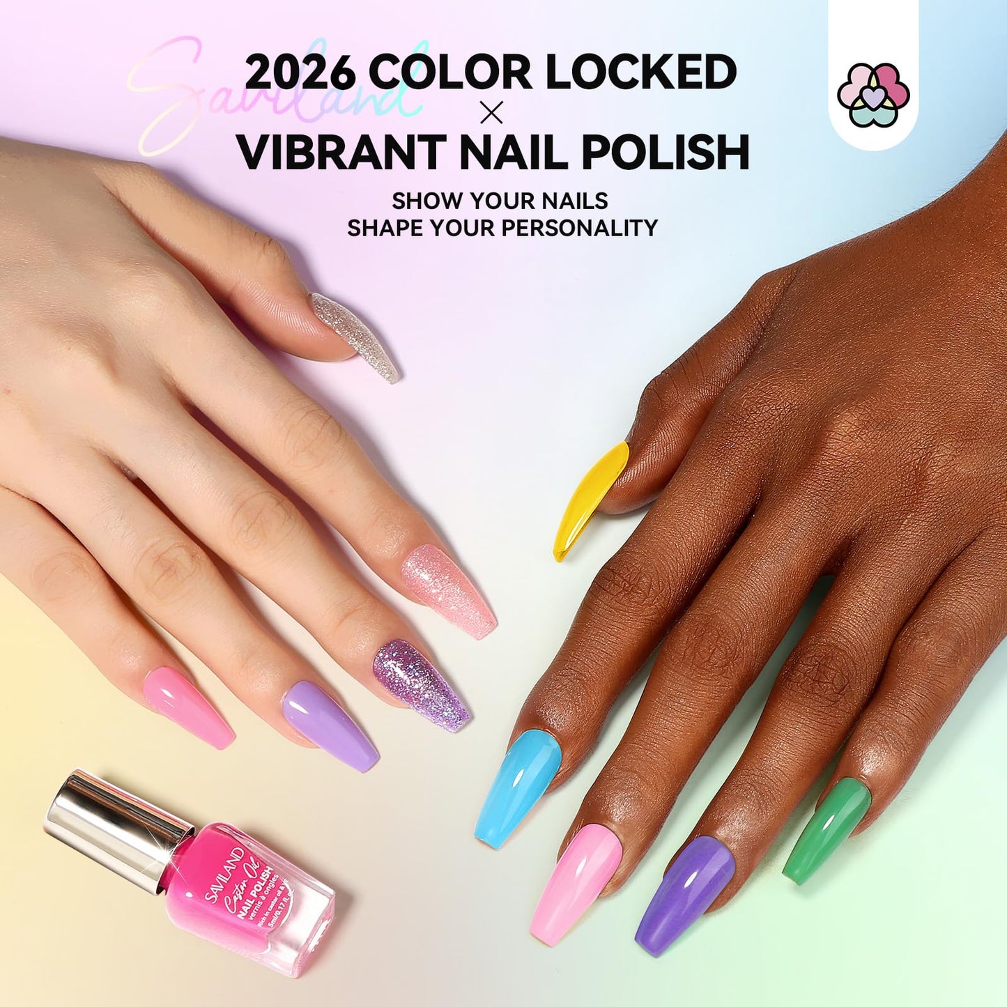 SAVILAND Neon Nail Polish Set – 24 Colors Quick Dry & Glitter Finish