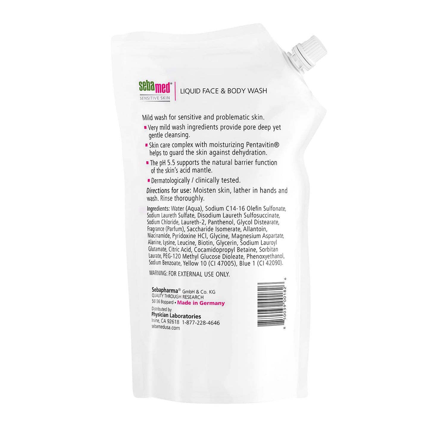 SEBAMED Liquid Face & Body Wash Refill Bag – Gentle, pH 5.5, Dermatologist-Recommended Cleanser for Sensitive Skin (1 L)