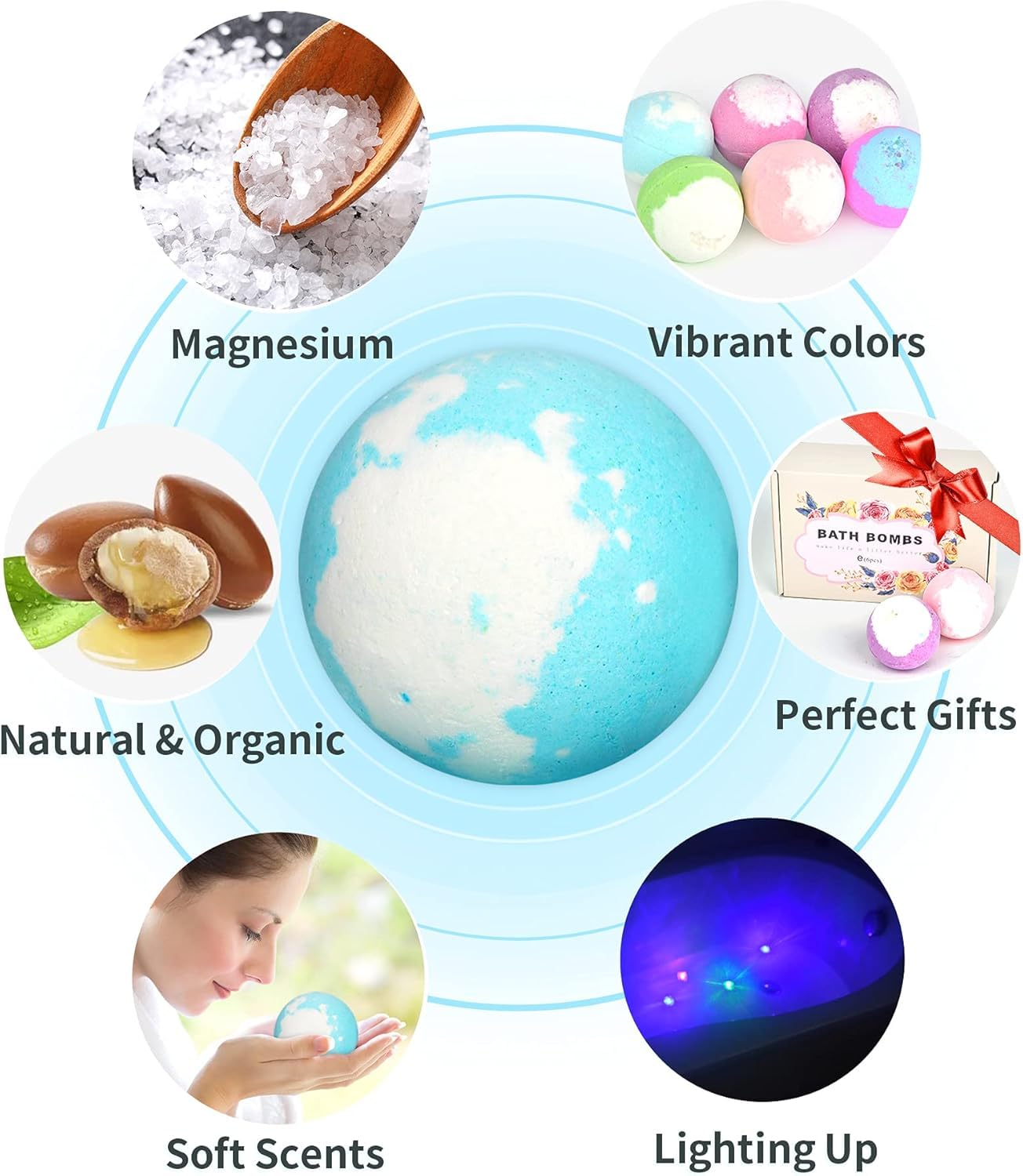 SHARLOVY Light Up Bath Bombs Gift Set – 6 x 4.23 oz with Essential Oils