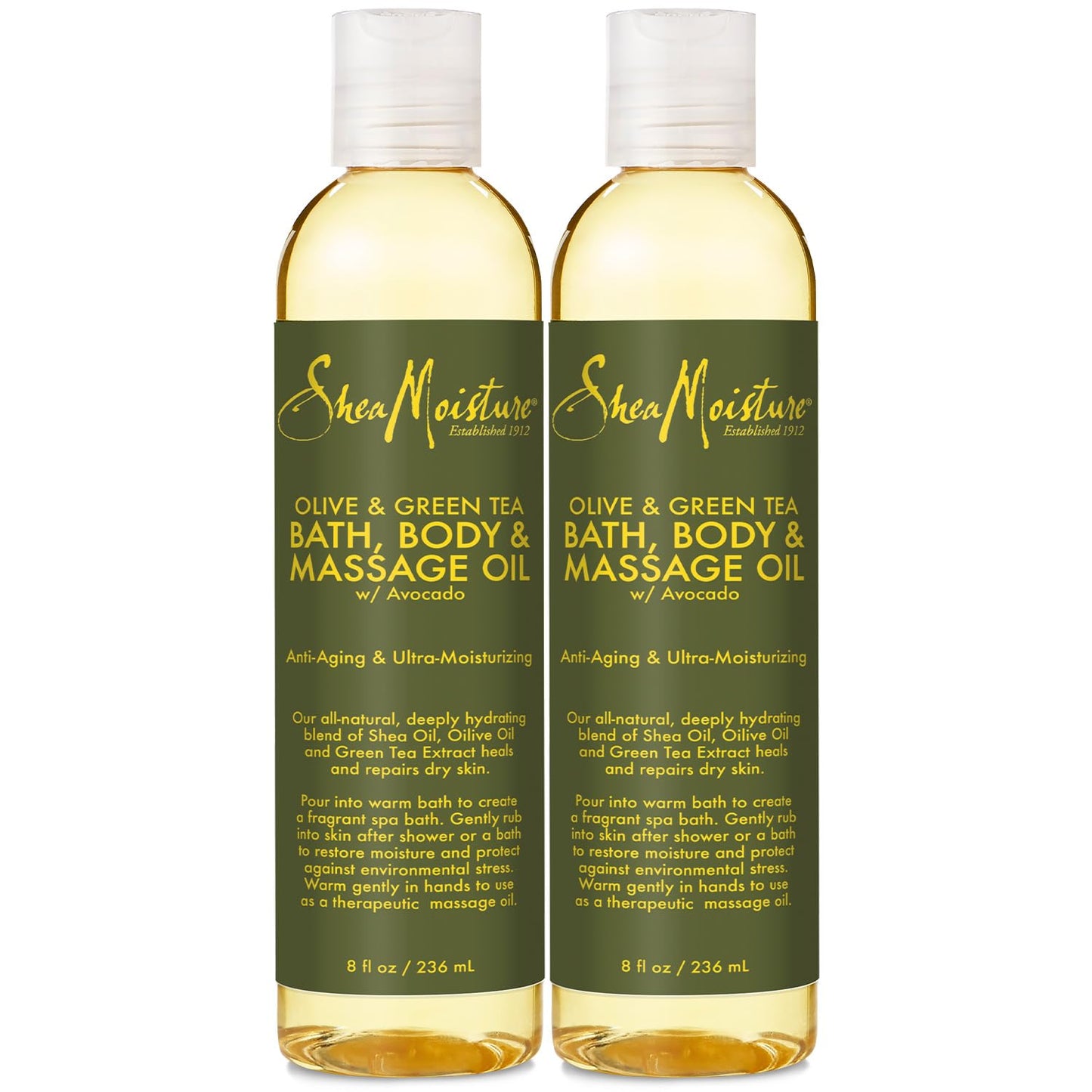 SheaMoisture Olive & Green Tea Bath, Body & Massage Oil (2-Pack) – Avocado Oil, Ultra-Moisturizing for Dry Skin