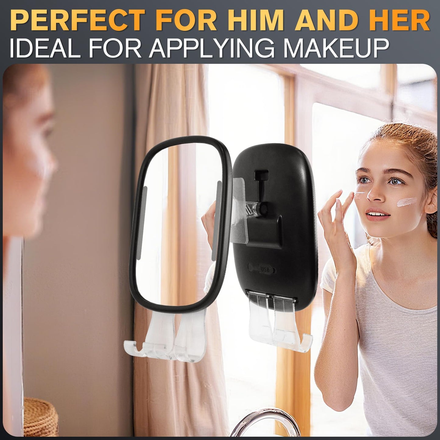 Showvigor Anti-Fog Shower Mirror for Shaving – Rechargeable LED Fogless Mirror with Heated Panel (Black)