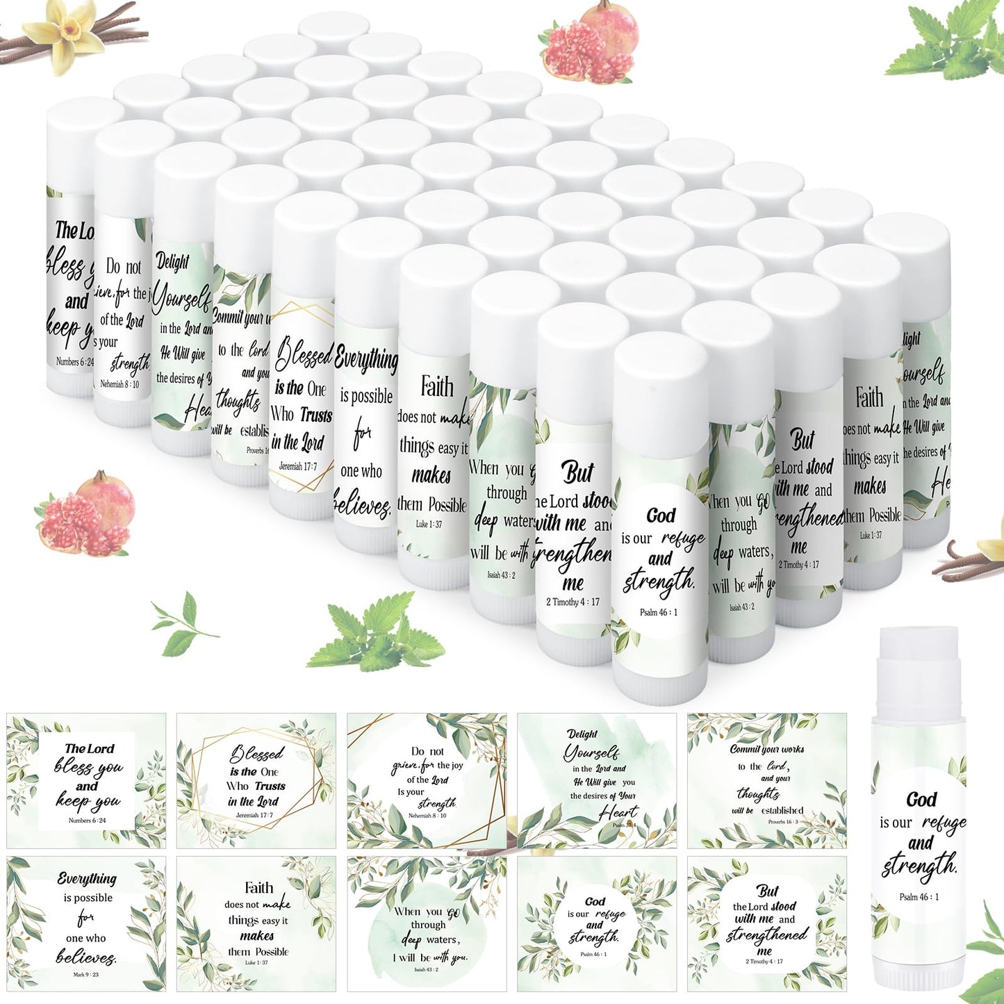 Siifert 50 Pcs Christian Lip Balm Bulk – Bible Verse Lip Balm Gift Set for Women and Men