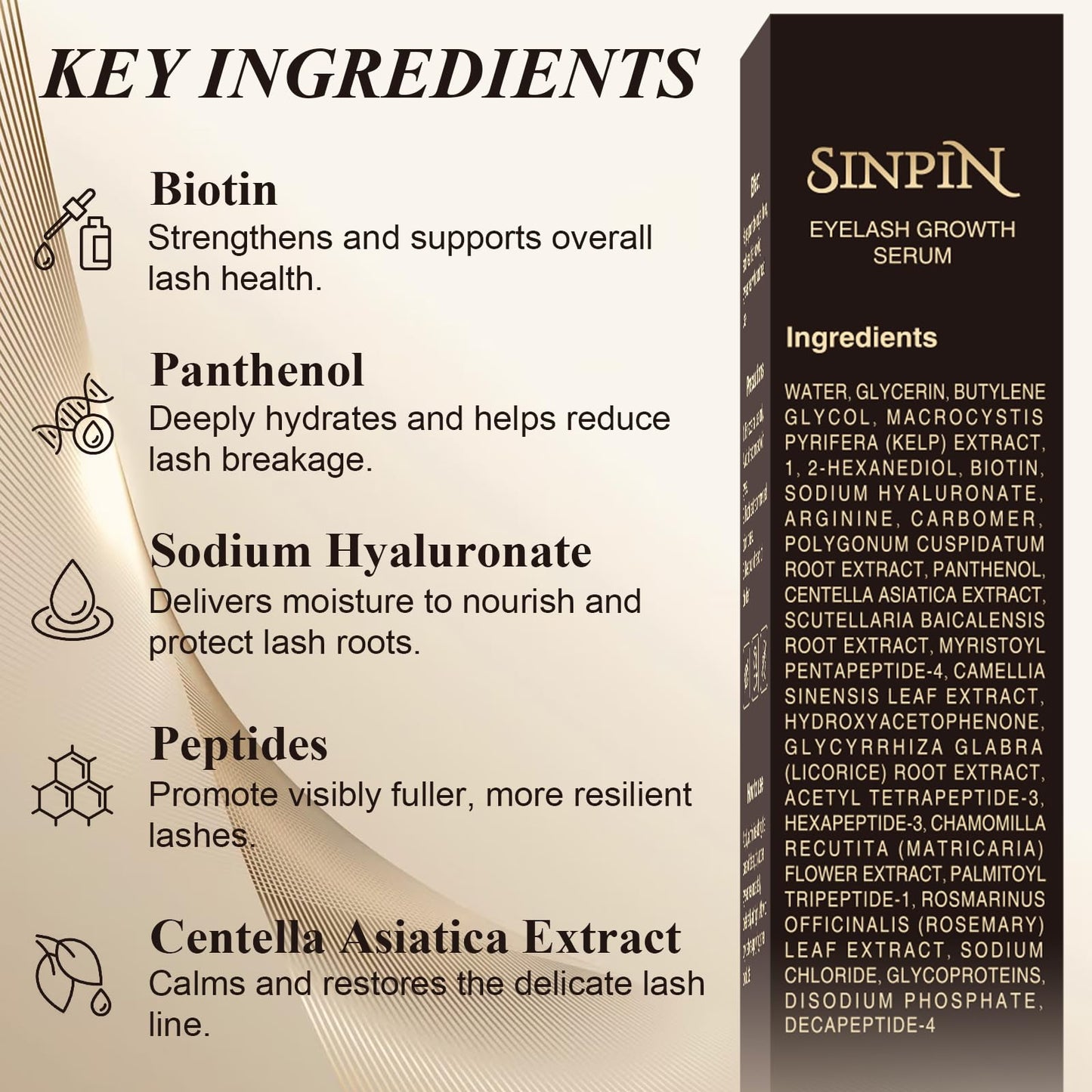 SINPIN Natural Lash Growth Serum – See Visible Results in 4 Weeks, Prostaglandin-Free, Biotin & Peptides, 5ml