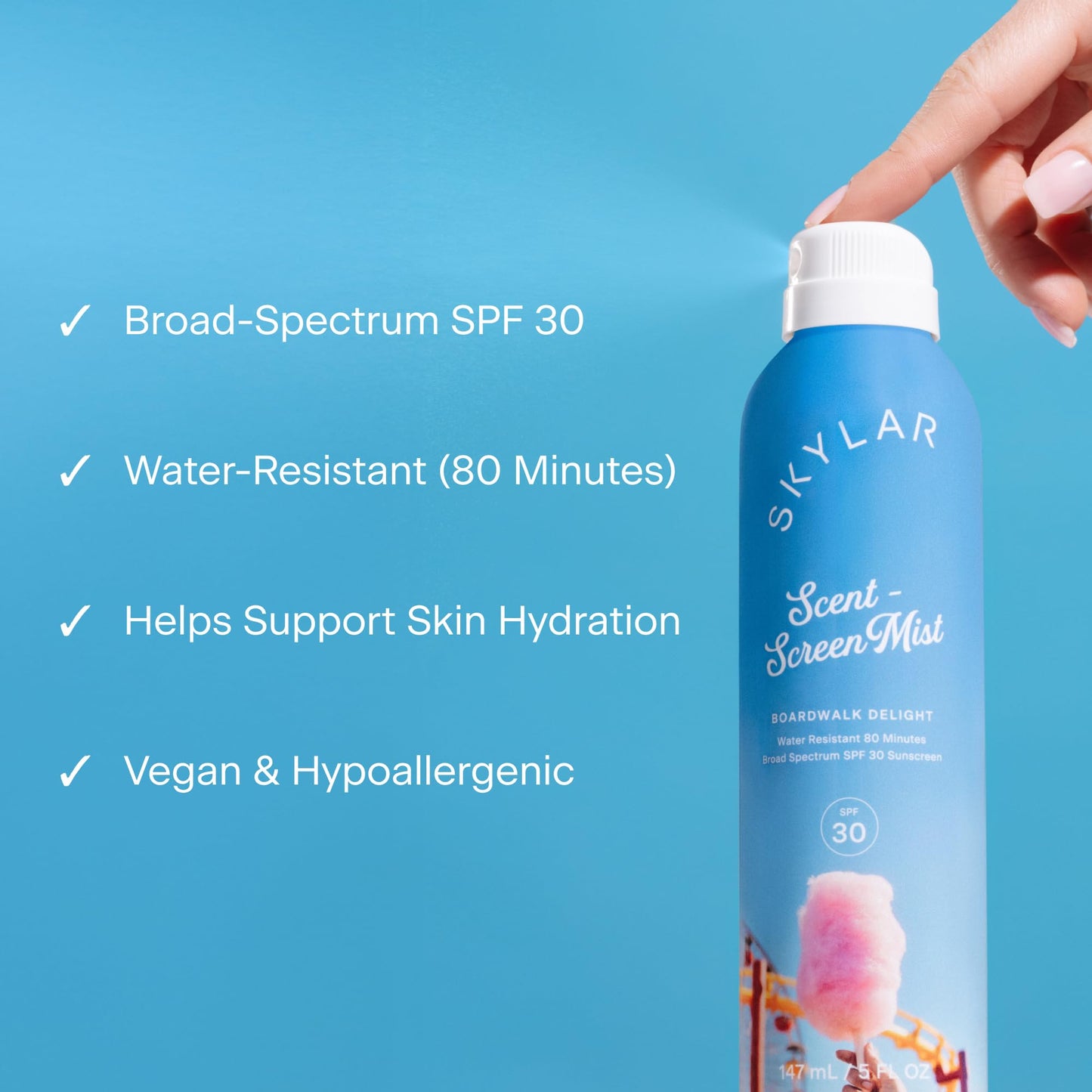 Skylar Sunscreen Mist SPF 30 – Broad Spectrum, 80 Min Water-Resistant, Boardwalk Delight