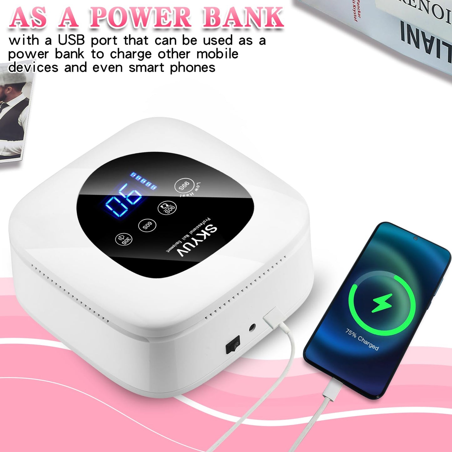 SKYUV Rechargeable UV LED Nail Lamp – Cordless Gel Dryer with 4 Timers