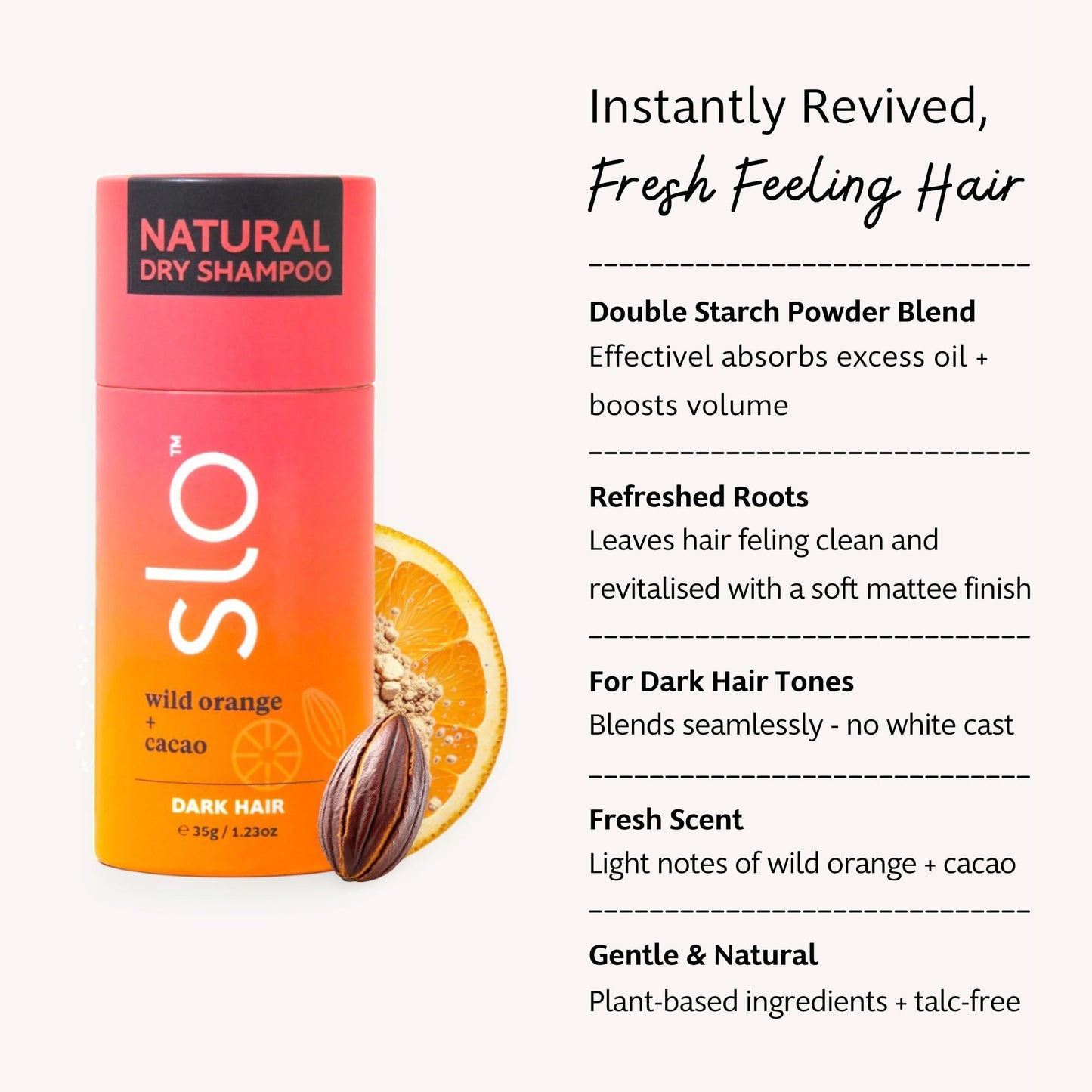 Slo Dry Shampoo for Dark Hair — Wild Orange + Cacao, 2-Pack | Natural, Vegan, Talc-Free
