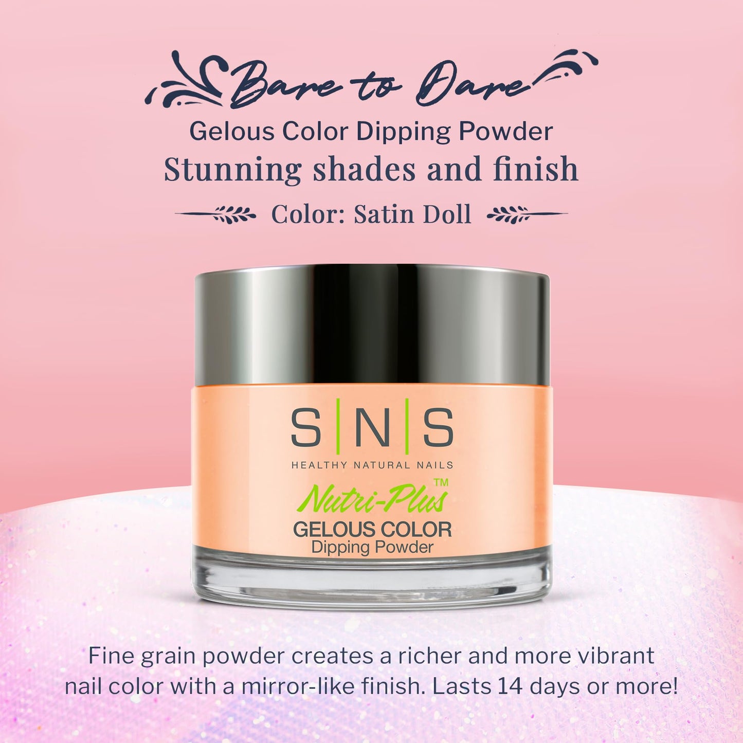 SNS Nail Dip Powder Satin Doll – Peach Pastel Cream, 14+ Day Wear, Low Odor, No UV Lamp, 1.5 oz