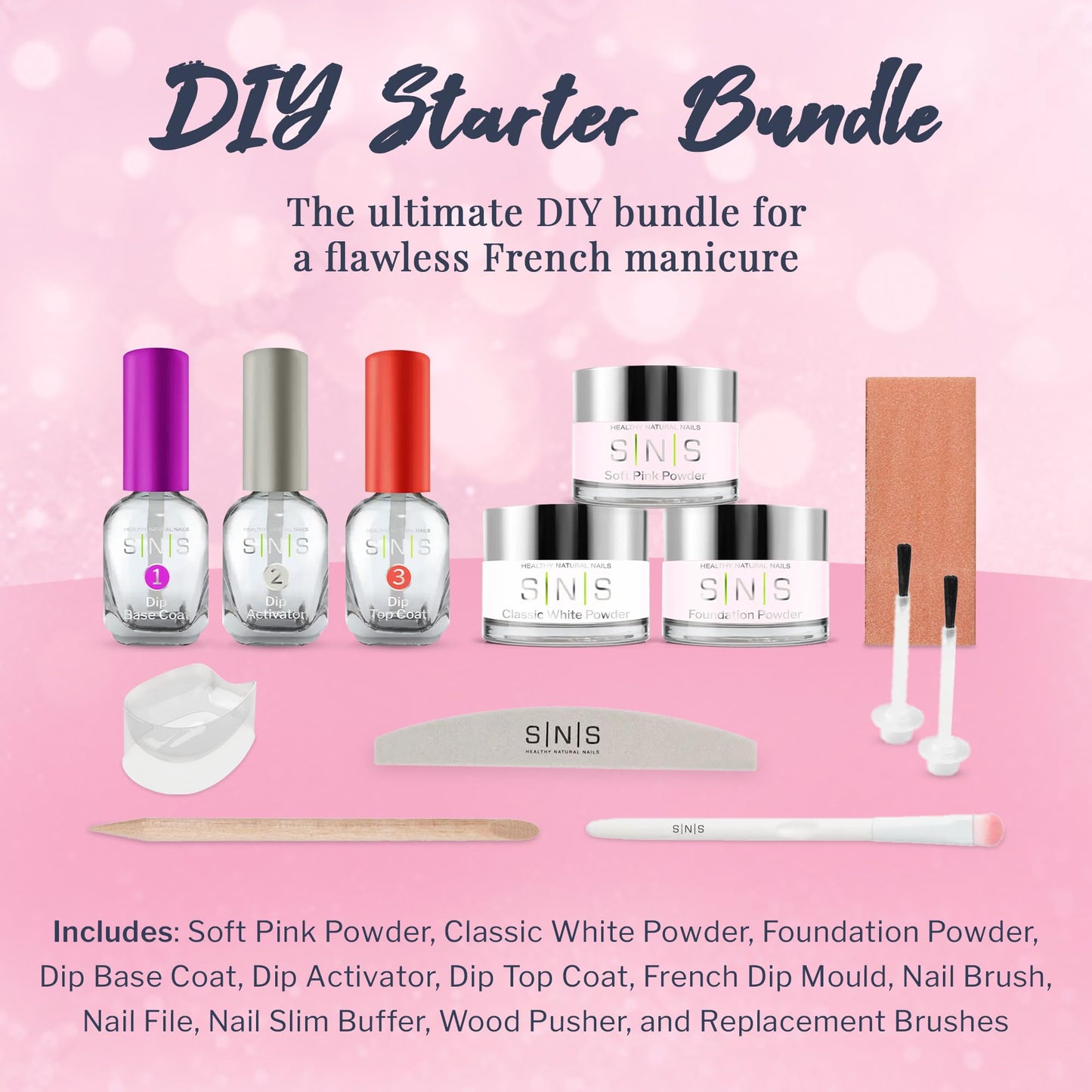 SNS Nails Dip Powder Starter Bundle: Pink & White French Manicure Kit