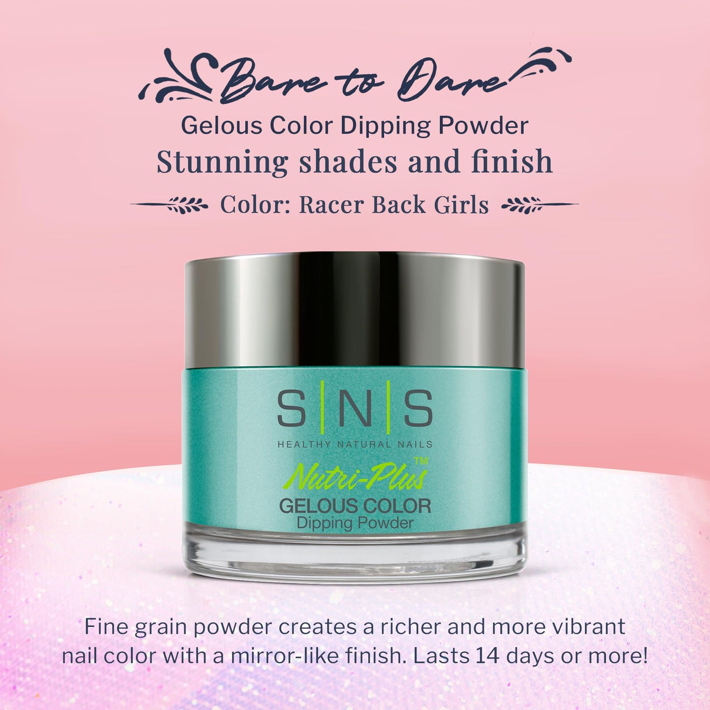 SNS Nail Dip Powder Racer Back Girls – Turquoise Teal Aqua Shimmer (1.5 oz)