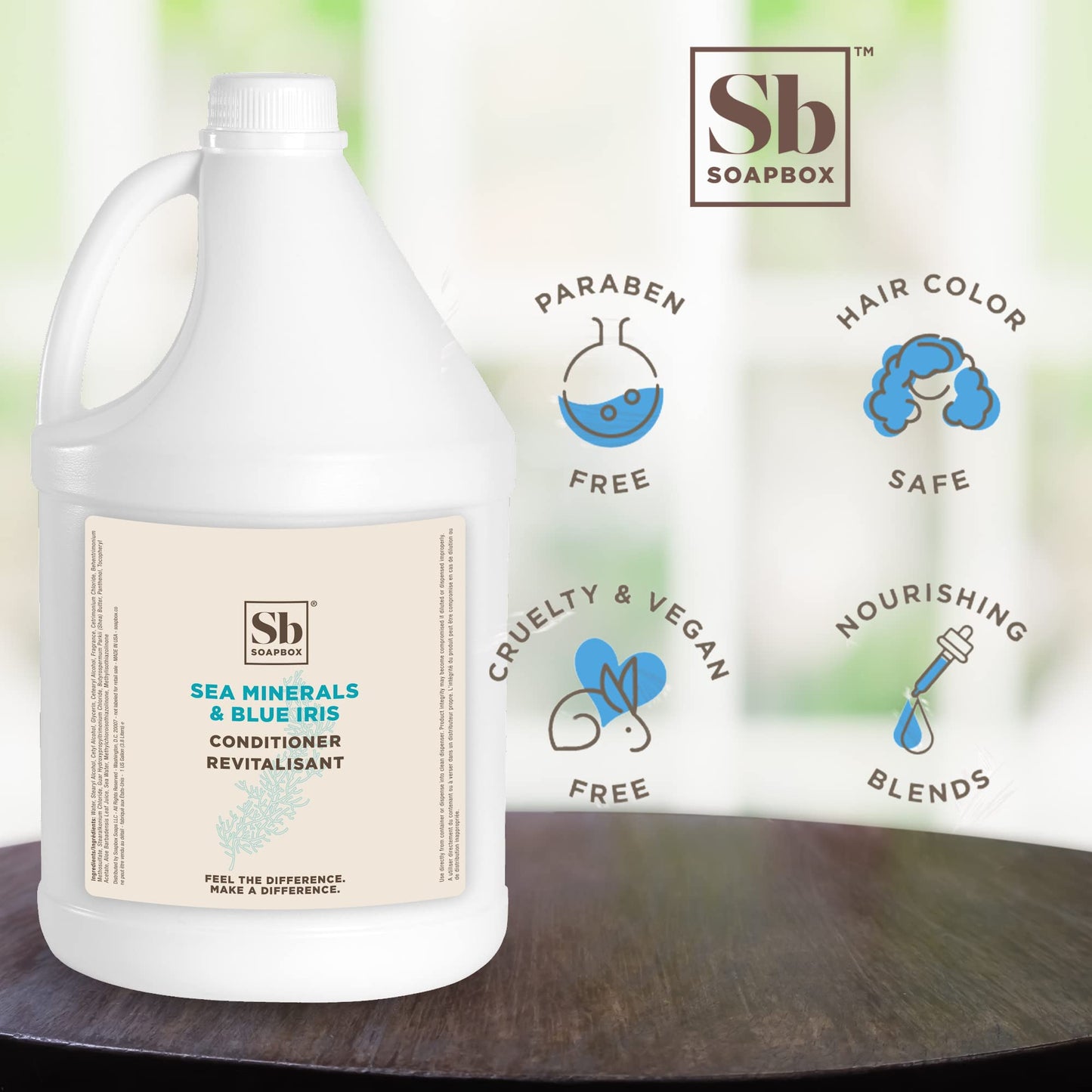 Soapbox Sea Minerals & Blue Iris Hair Conditioner Refill – Hydrating, Vegan, Color Safe (Gallon Size)