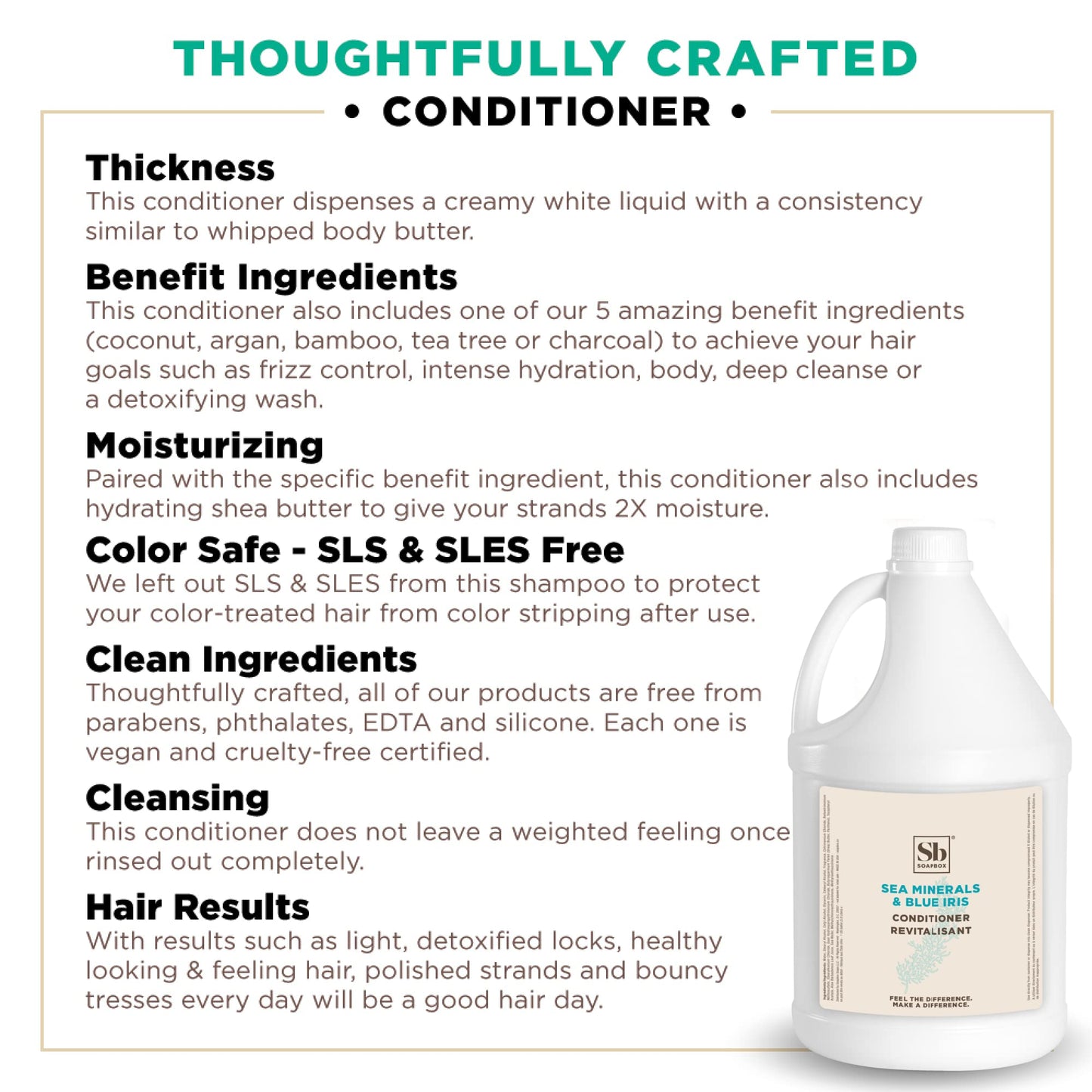 Soapbox Sea Minerals & Blue Iris Hair Conditioner Refill – Hydrating, Vegan, Color Safe (Gallon Size)