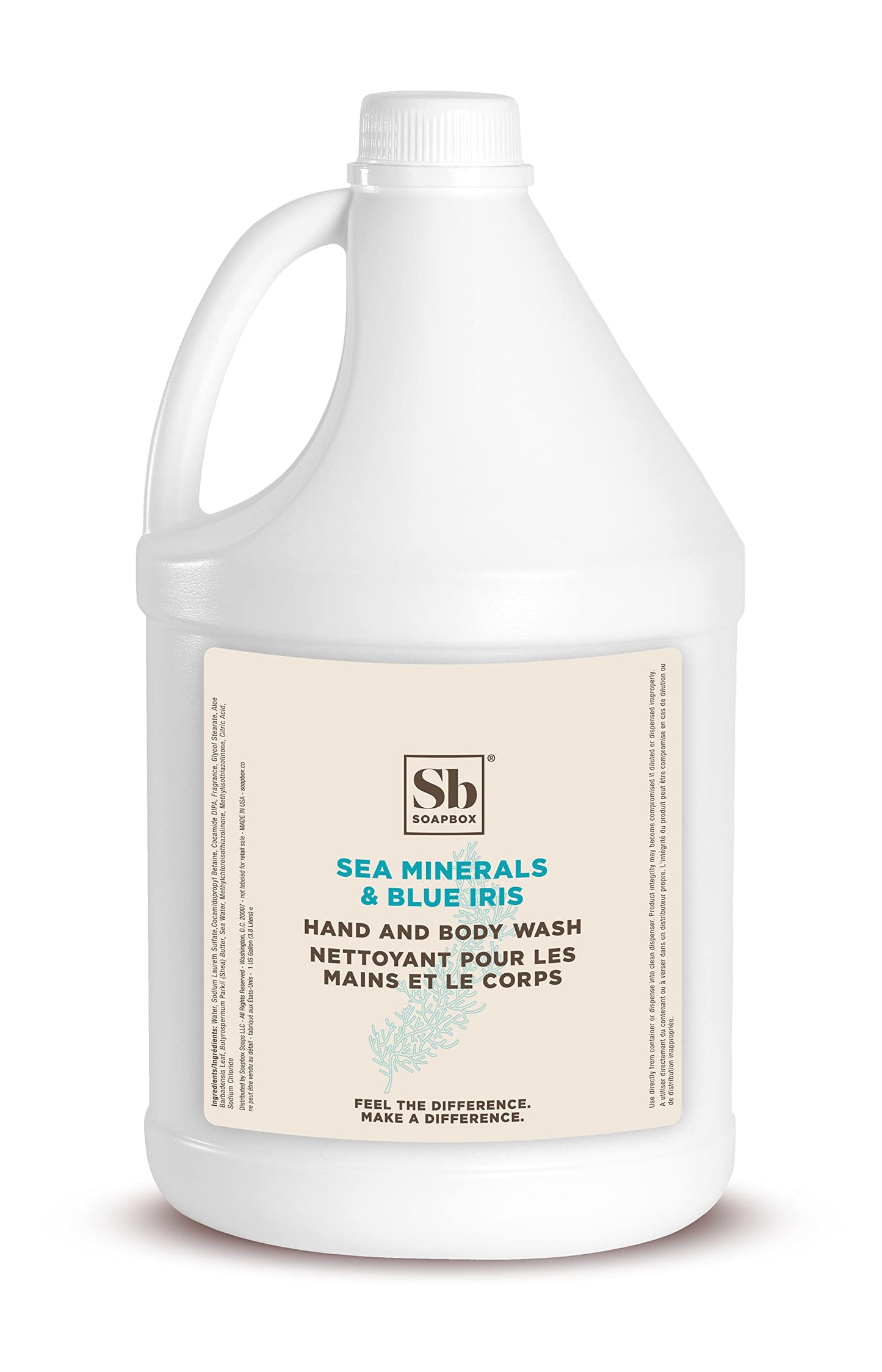 Soapbox Liquid Hand Soap & Body Wash – Sea Minerals & Blue Iris, 1 Gallon Refill – Vegan, Cruelty-Free