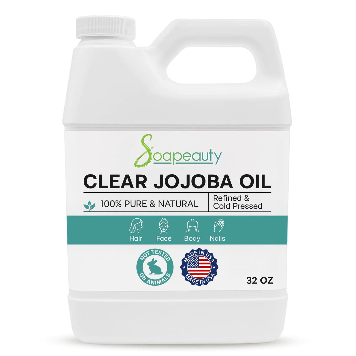 Soapeauty Clear Jojoba Oil – 100% Pure & Natural, Refined, Cold-Pressed, Hexane-Free | 32 oz