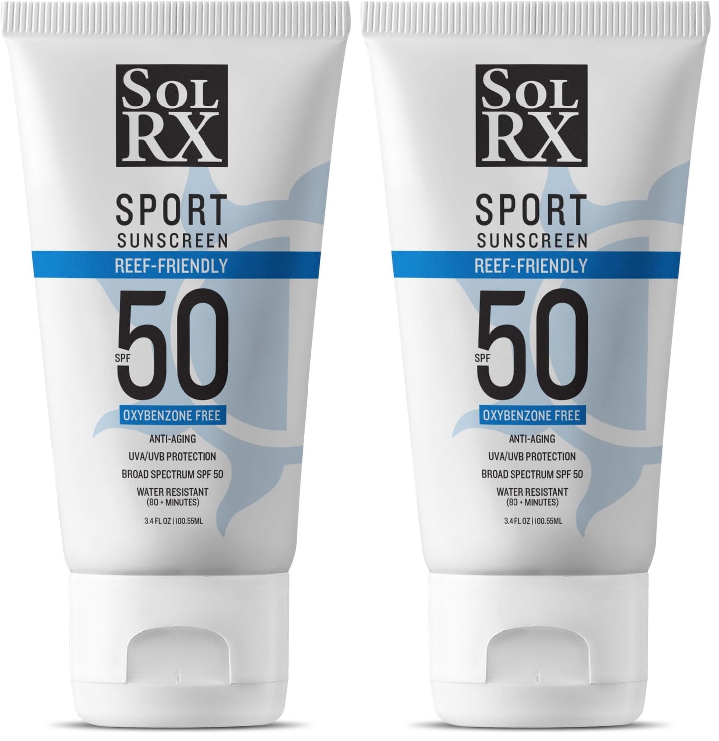 SolRX SPORT SPF 50 Sunscreen – Oxybenzone Free, Fragrance Free, Reef Friendly (Pack of 2)