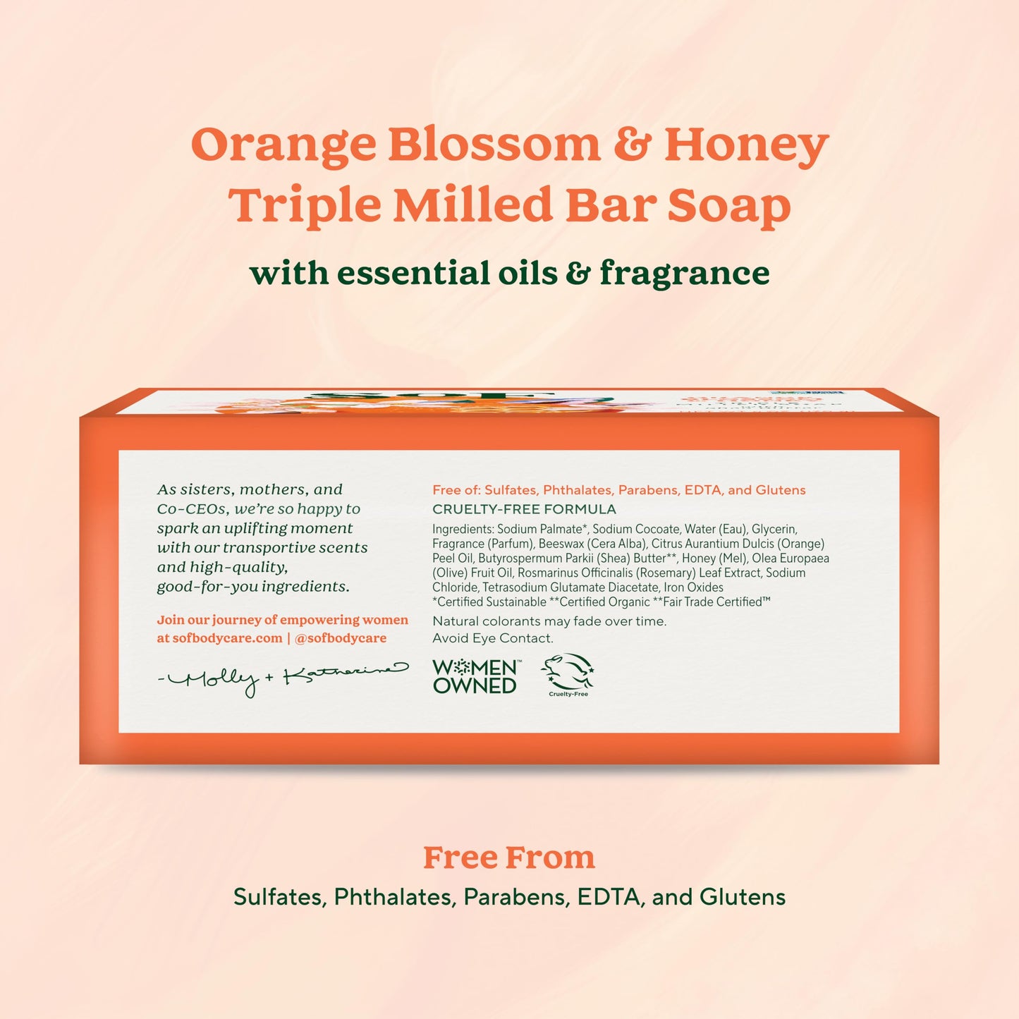 South Of France SoF Triple Milled Bar Soap – Orange Blossom & Honey, 6 Bars (6 oz each)