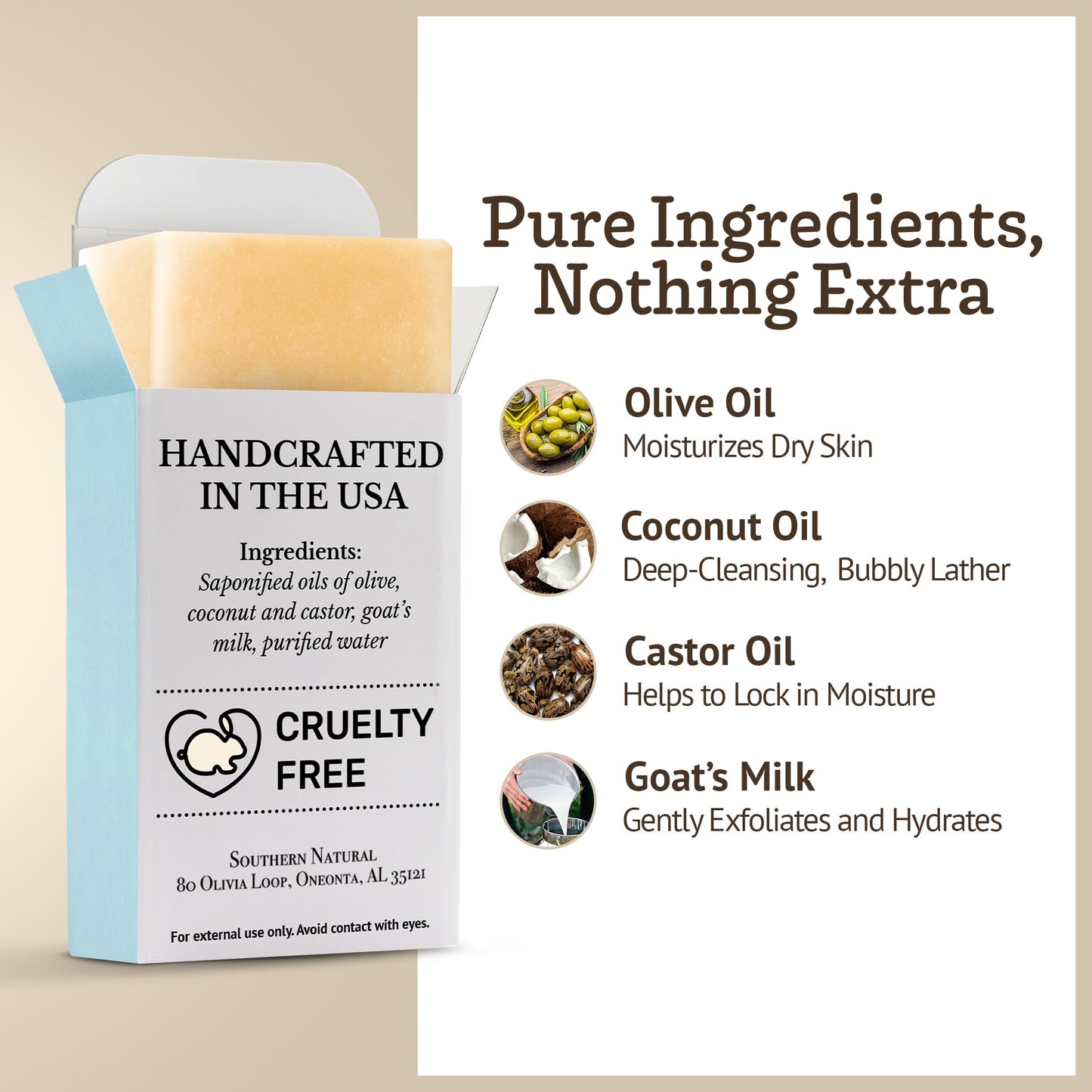 Southern Natural Goat Milk Soap Bar Castile 3-Pack – Unscented for Dry, Sensitive Skin