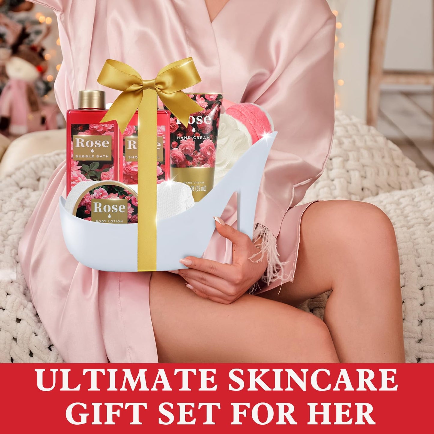 Spa Luxetique World – High Heel Gift Set for Women (8pc Rose Bath Kit) | Valentine’s Day Gift