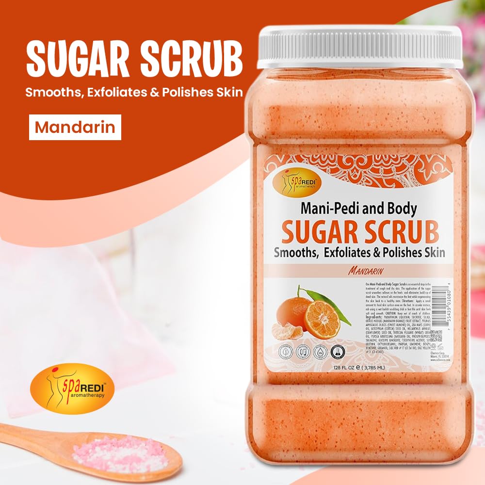 SPA REDI Mandarin Sugar Scrub 128 Oz – Exfoliating, Moisturizing Body Exfoliator