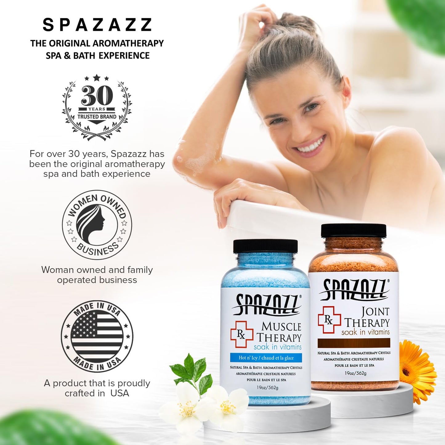 Spazazz RX Therapy Collection: Joint Therapy & Muscle Therapy Bath Salts – 2-Pack Bundle (19 oz Each)