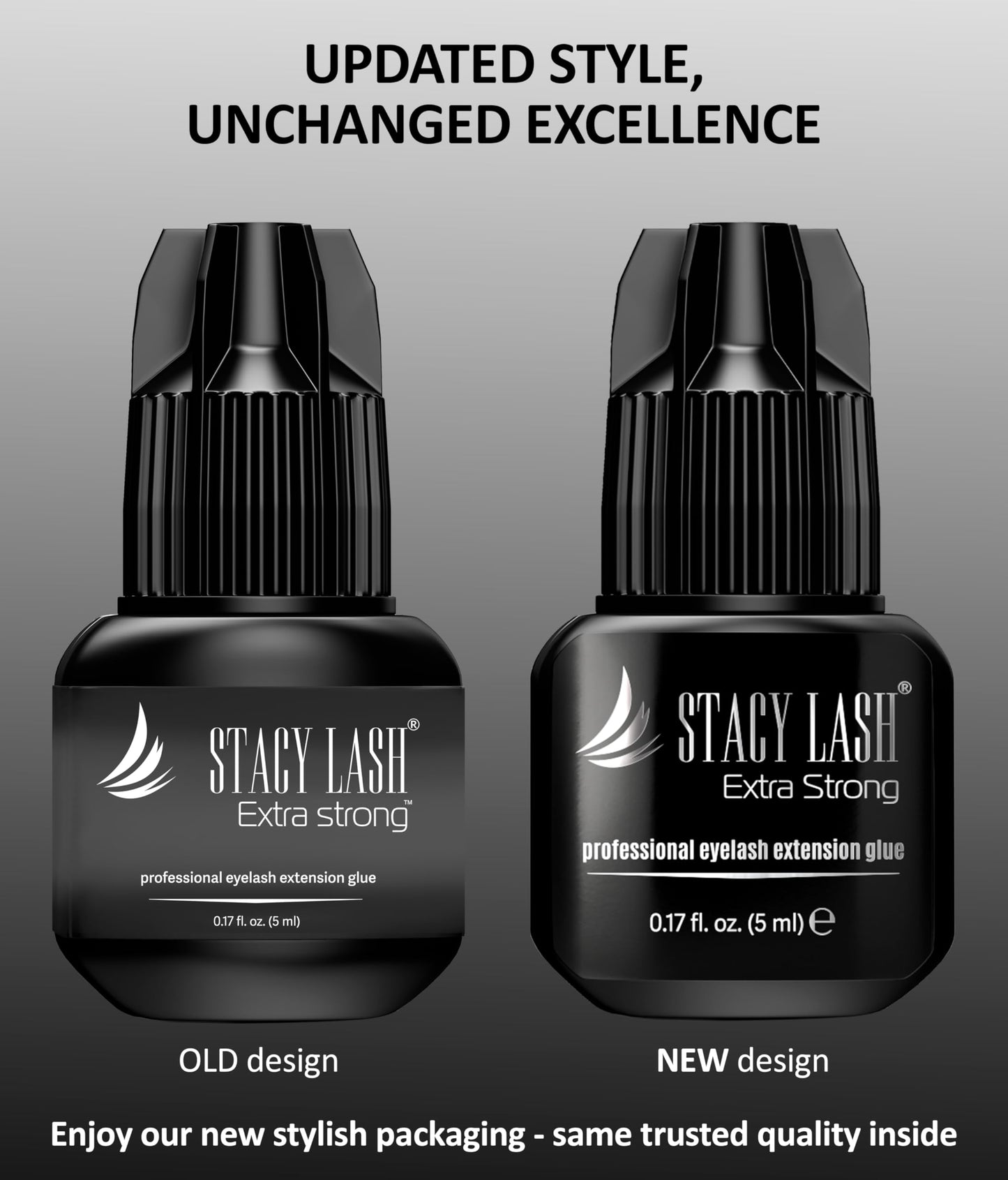 STACY LASH Extra Strong Eyelash Extension Glue — 0.17 fl oz / 5 ml, 0.5–1s Dry, 8-Week Retention, Professional Black Adhesive + Glue Ring