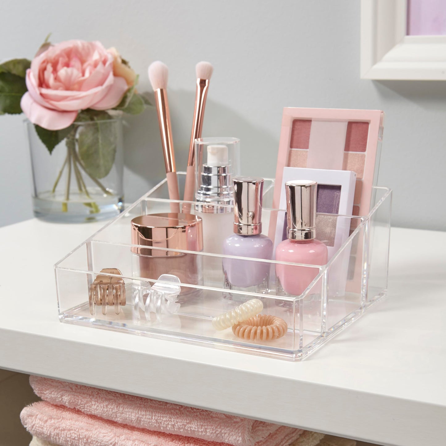 STORi Clear Plastic Small Countertop Vanity Organizer — 4-Compartment, Pack of 2, Made in USA