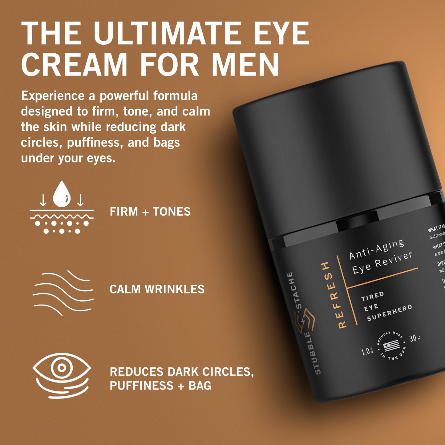 stubble & stache Refresh Under Eye Cream for Men – Fragrance-Free, Fast-Absorbing, Reduces Puffiness & Brightens Tired Eyes – With Acmella, Caffeine & Hyaluronic Acid – 1oz