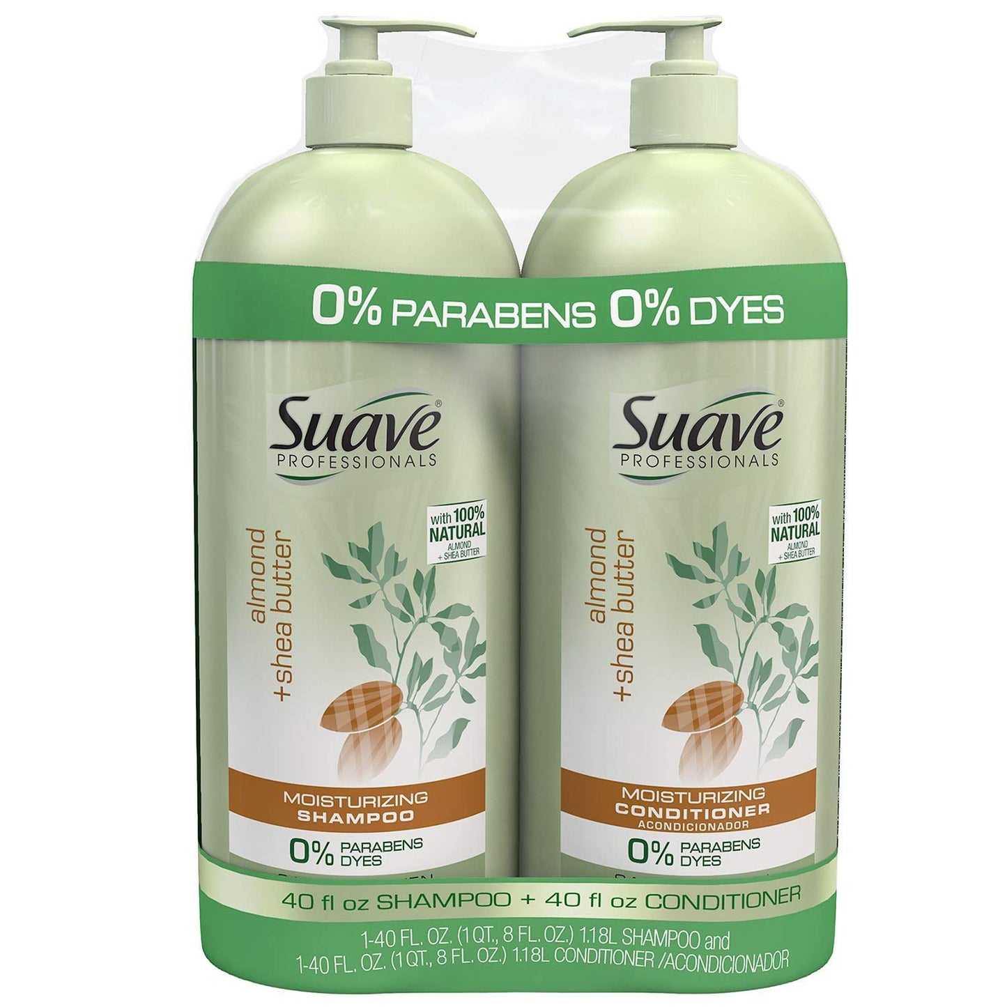 Suave Pro Almond & Shea Butter Shampoo & Conditioner (40 fl oz, 2 Pack) | Nourishing Hair Care Duo