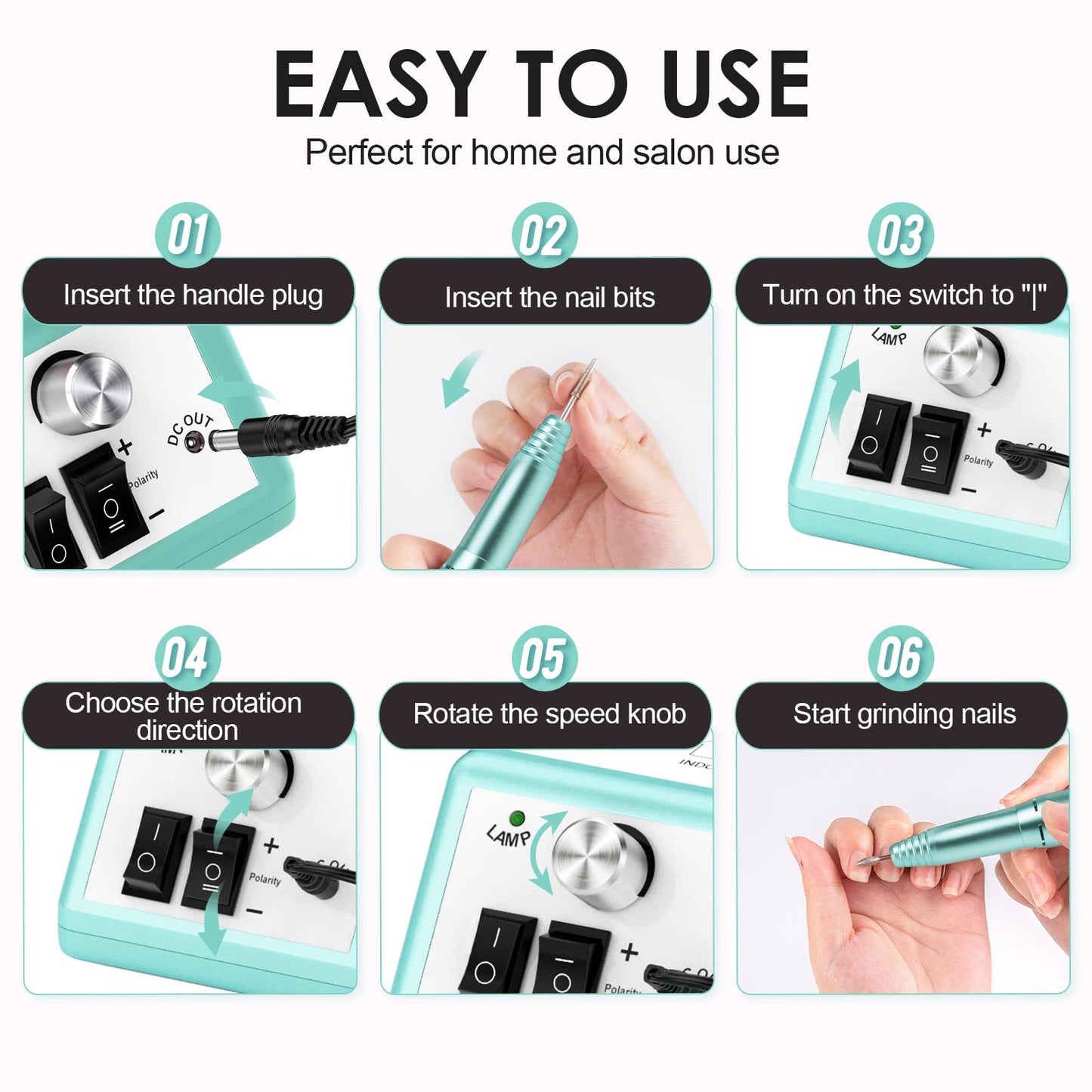 SUBAY Professional Nail Drill Kit – 0–20,000 RPM, Vented Handpiece, 6-Hole Bit System
