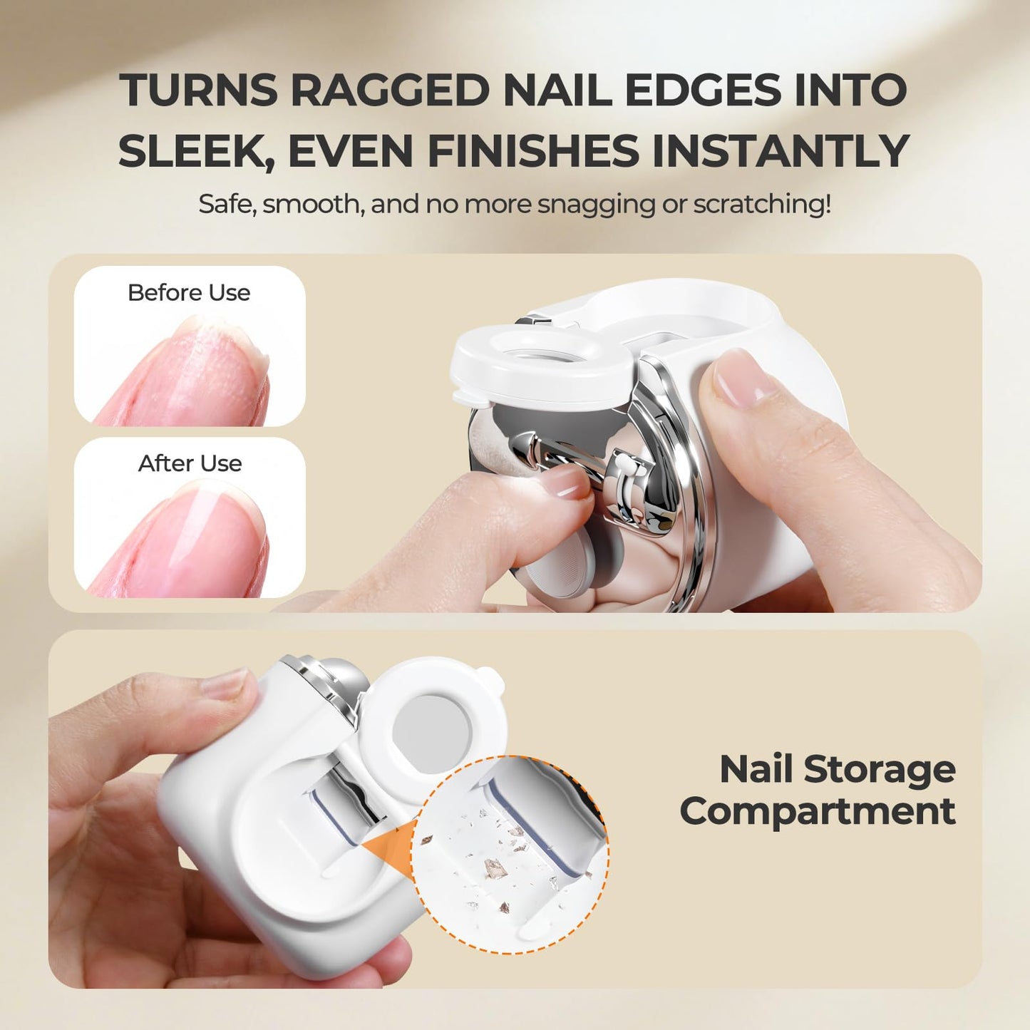 Suntony 2-in-1 Electric Nail Clipper & Baby Nail Trimmer - USB Rechargeable, Magnifier, 3-Speed Gears, LED Light, Storage Box | 90-Min Runtime